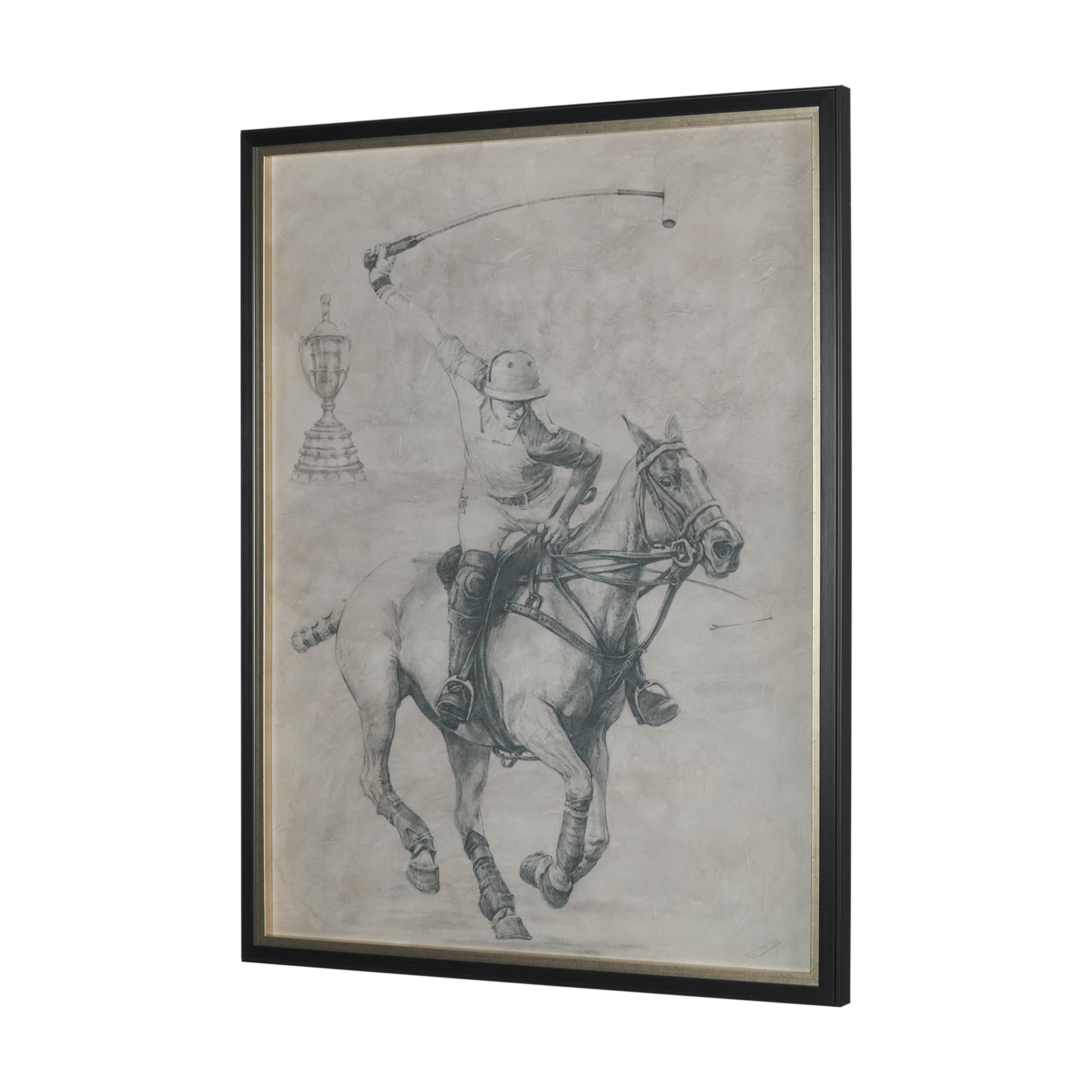 Polo Player I by Mercana Studio a Hand Embellished Textured Framed Art Print Matted under Glass — product photograph