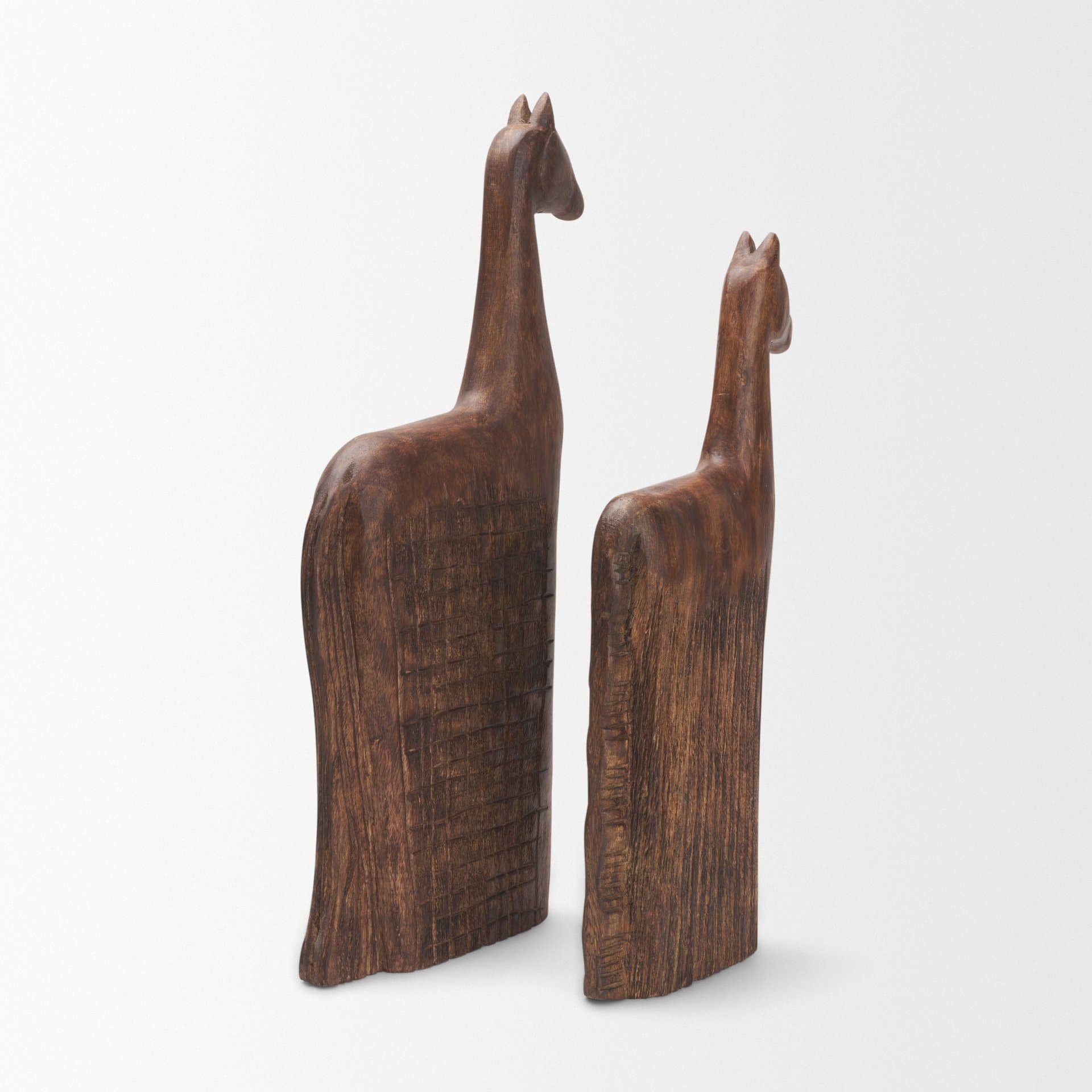 Farasi Medium Brown Wood Carved Horse Object (Set of 2) — product photograph