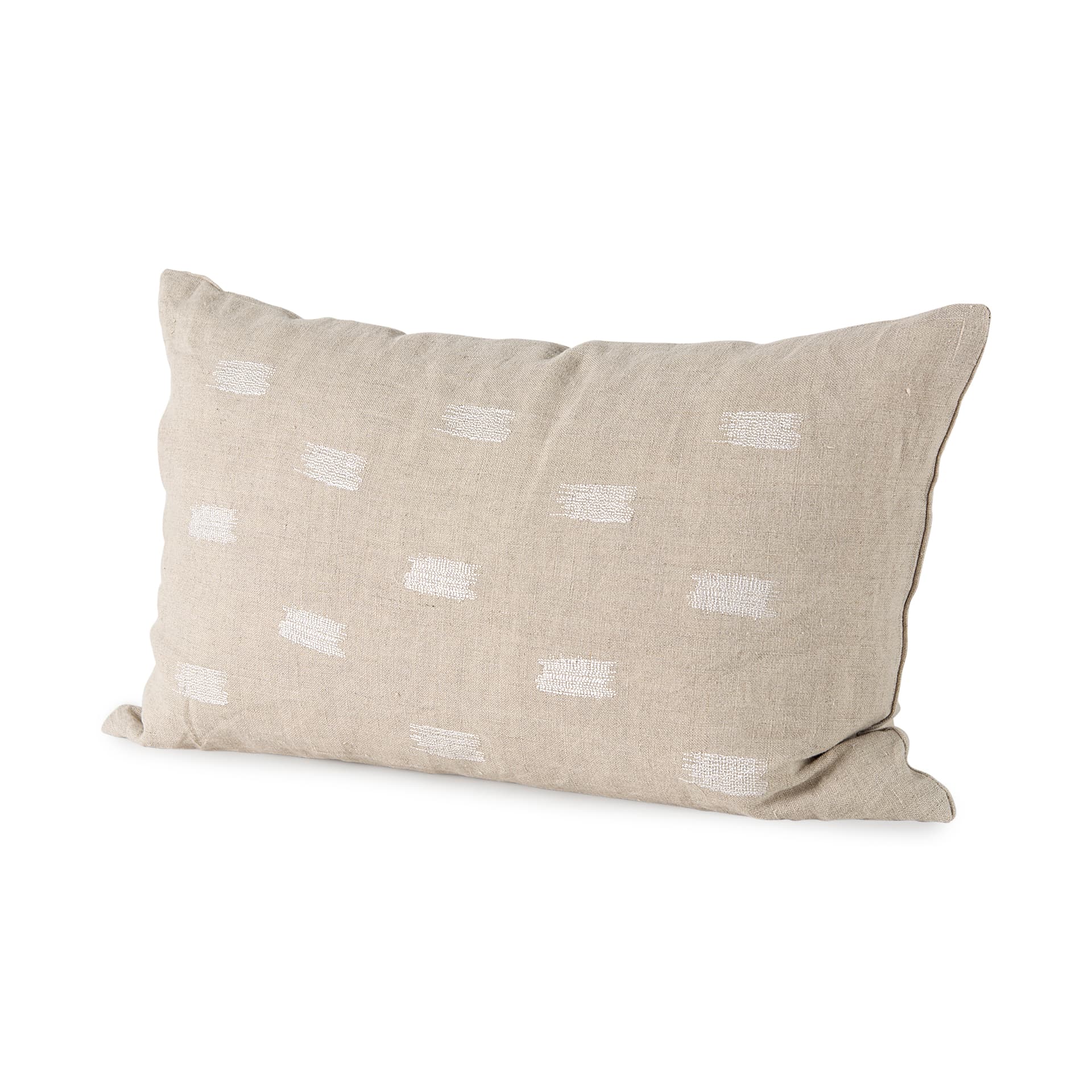 Lacey 13x21 Beige/White Decorative Pillow Cover w/Down Filler — product photograph