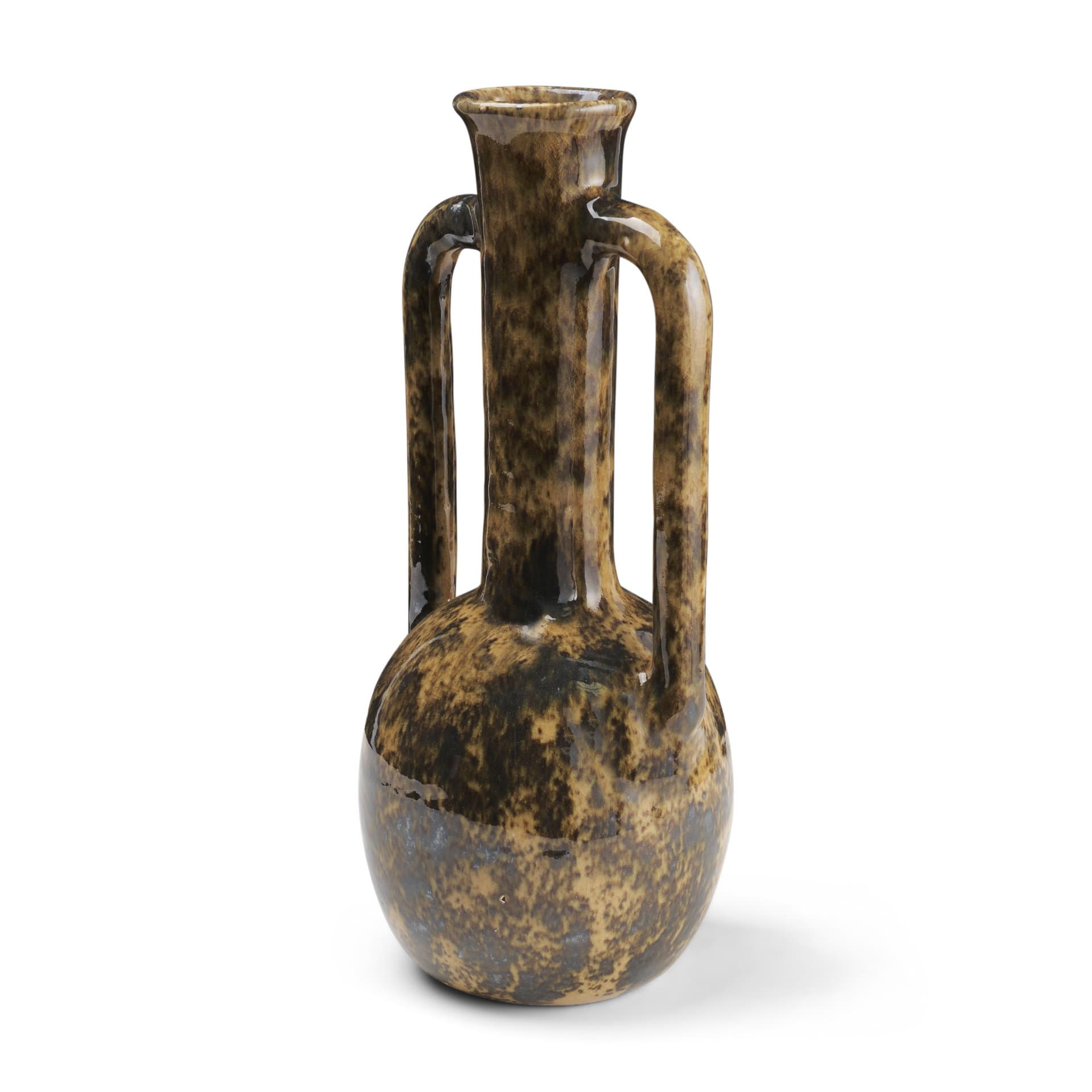 Aven Mottled Brown Glazed Ceramic Tall Neck Decorative Vase w/ Handles — product photograph
