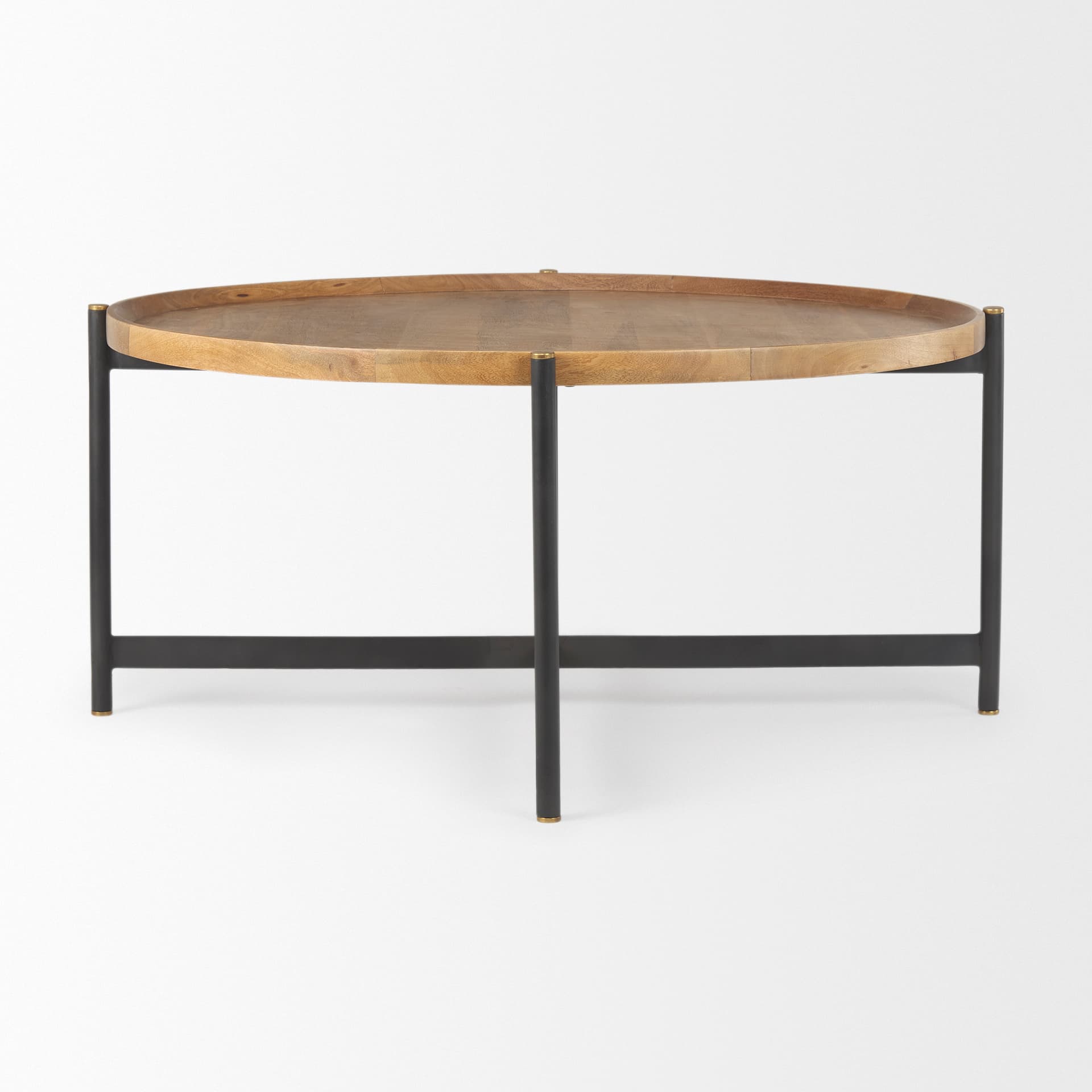Marquisa 42" Round Medium Brown Wood W/Black Metal Large Coffee Table — product photograph