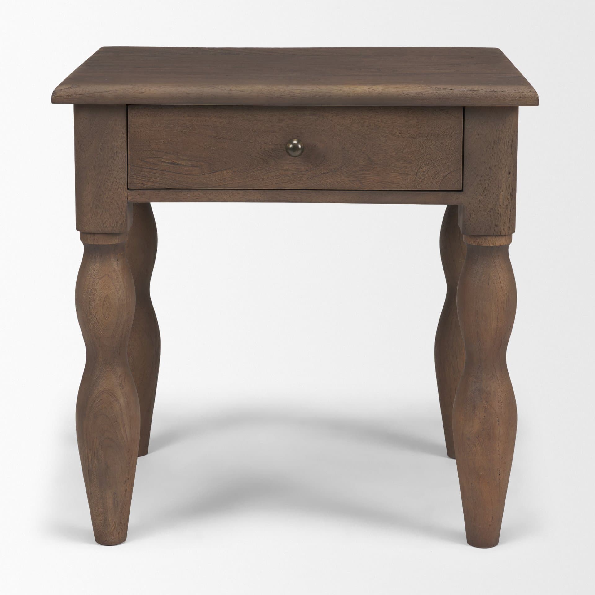 Angeline Spool Turned End Table | Dark Brown Wood | 1 Drawer — product photograph