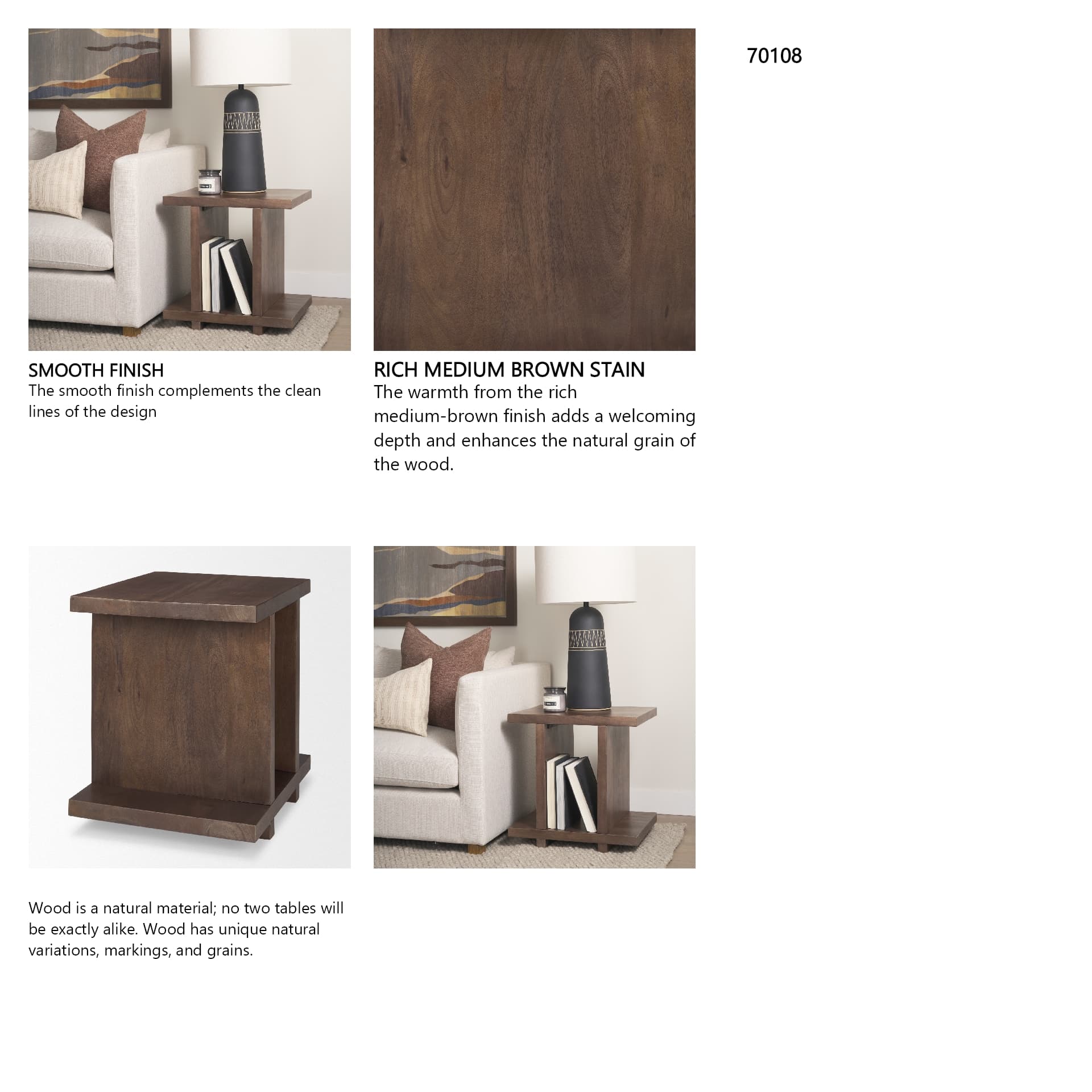 Nohr Medium Brown Wood Accent Table — in a styled room