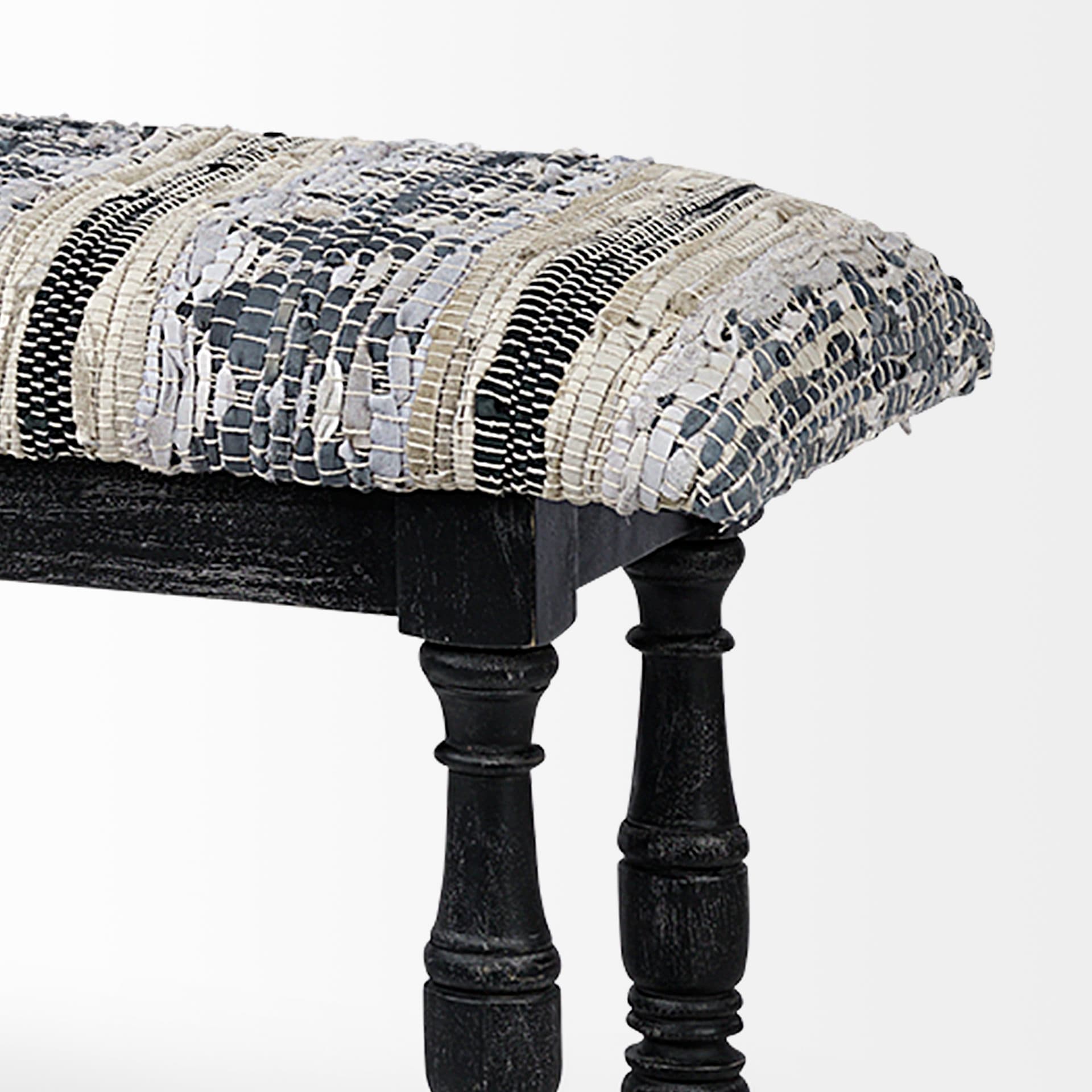 Denison II 56L x 15W Black Wood Base Woven-Leather Cushion Top Accent Bench — product photograph