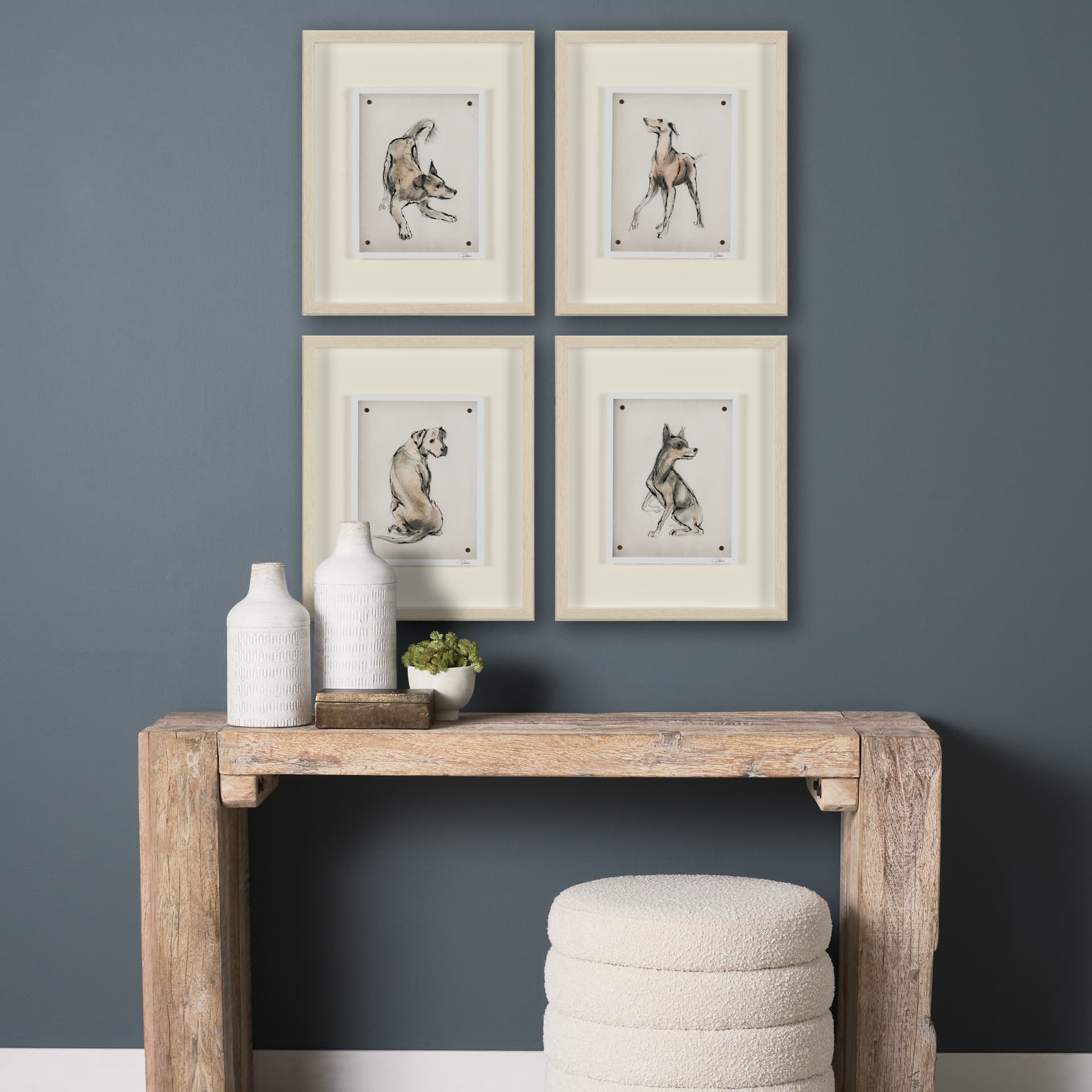 Playful Pup II by Mercana Studio Hand Embelished Framed Artwork Matted under Glass — in a styled room