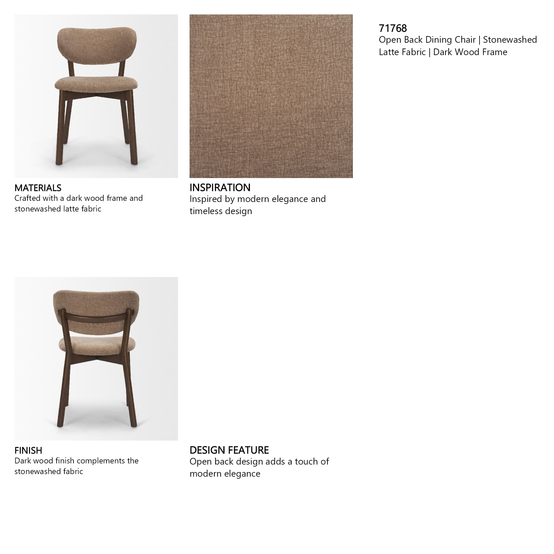 Cole Open Back Dining Side Chair | Stonewashed Latte Fabric w/ Wood — in a styled room
