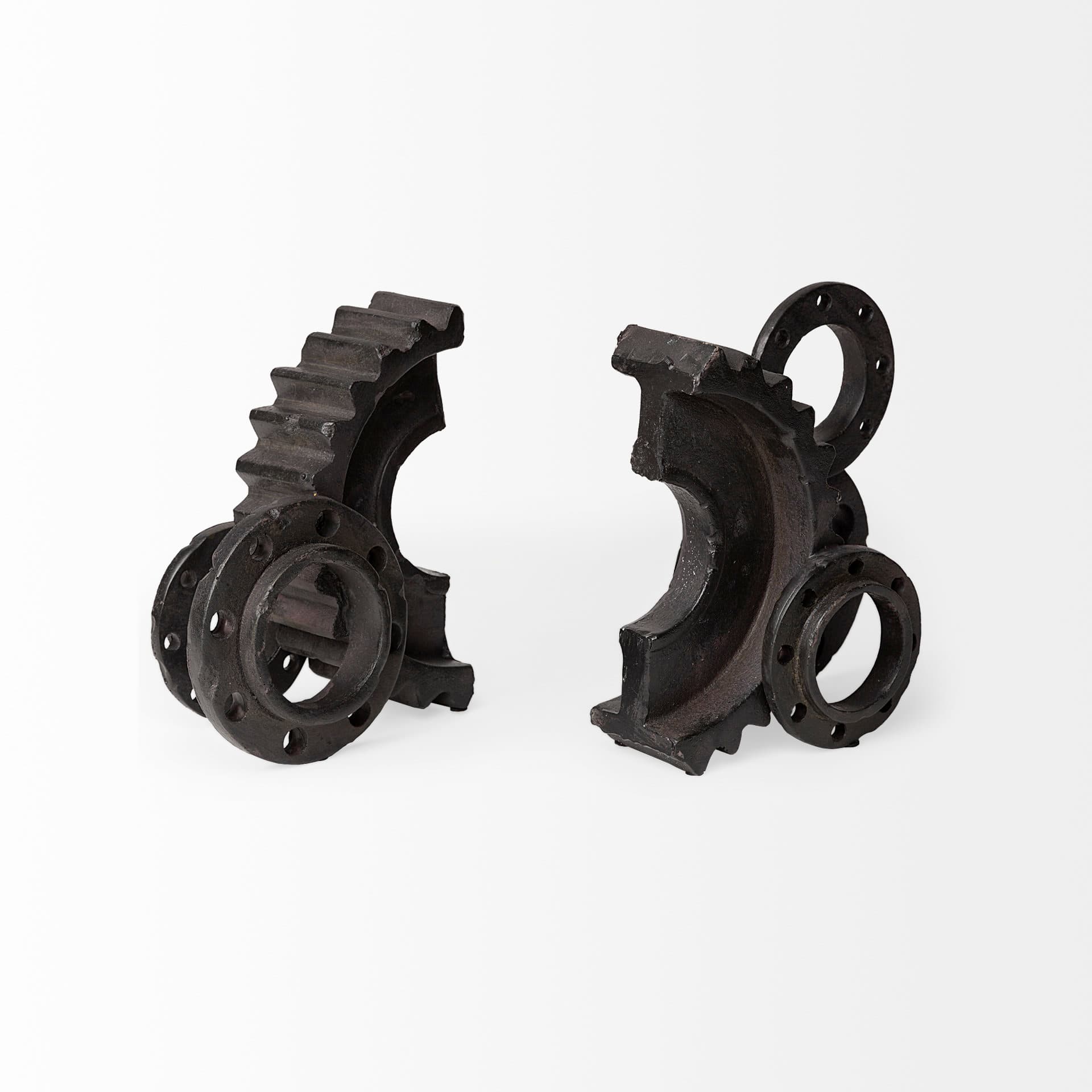 Cogsworth Set of 2 14L x 4W Brown Resin Industrial Gear Bookends — product photograph