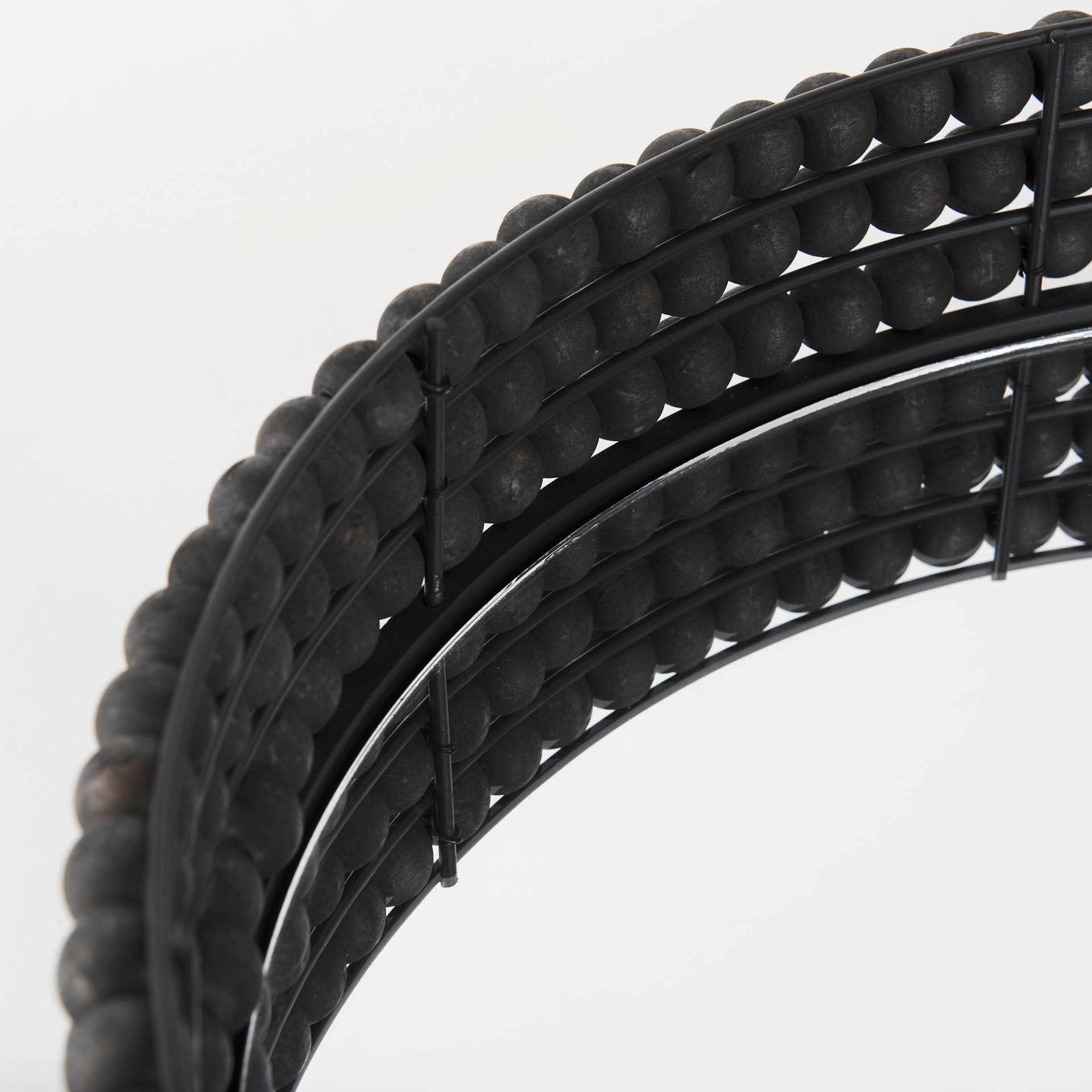 Decatur II 21L x 21W Black Wooden Bead Mirrored Bottom Round Tray — product photograph