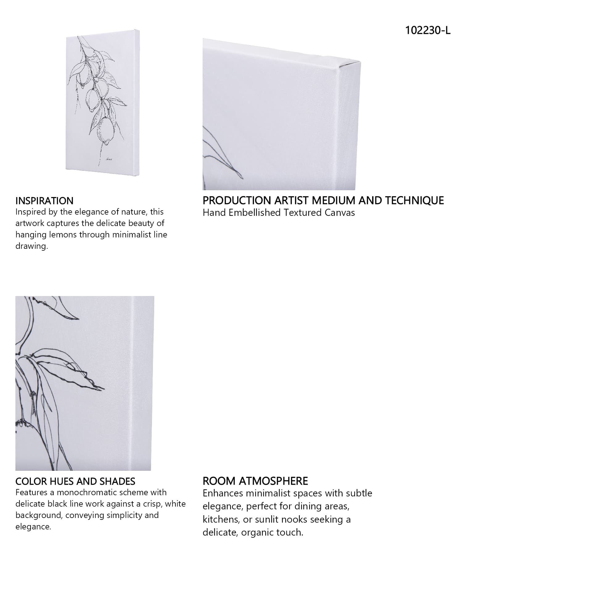 Lemon Branch I by Mercana Studio a Hand Embellished Textured Canvas — in a styled room