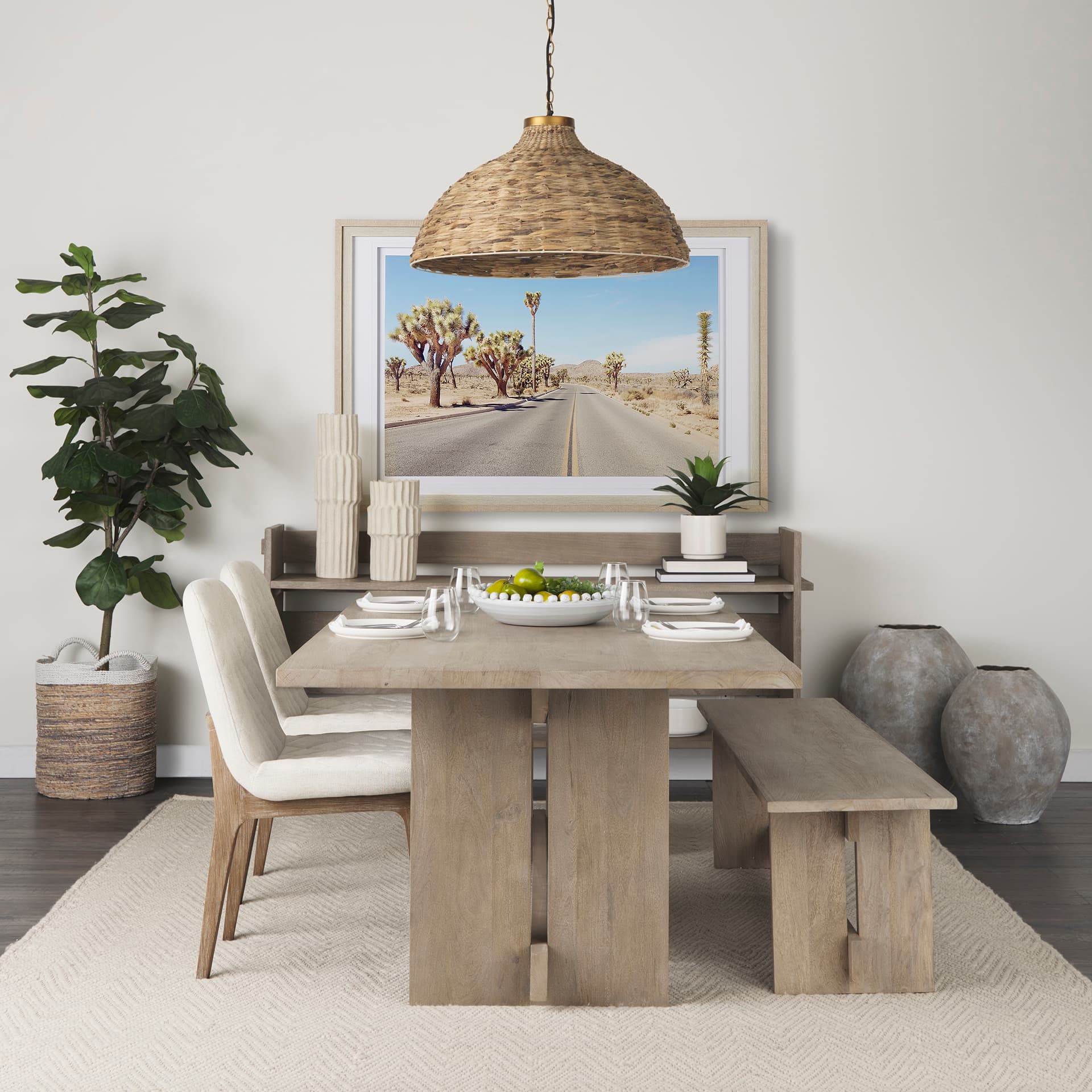 David Solid Back Dining Side Chair | Tuffed Cream Fabric w/ Brown Wood — product photograph