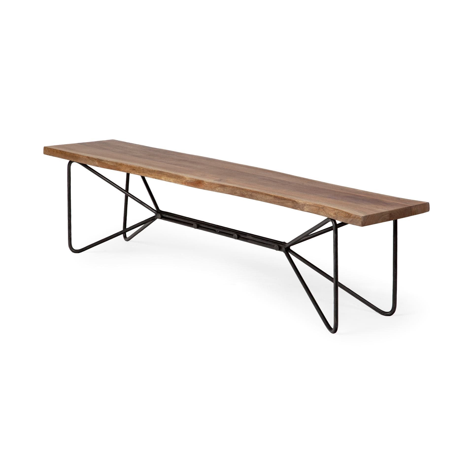 Papillion III 66x18 Natural Solid Wood and Iron Dining Bench — product photograph