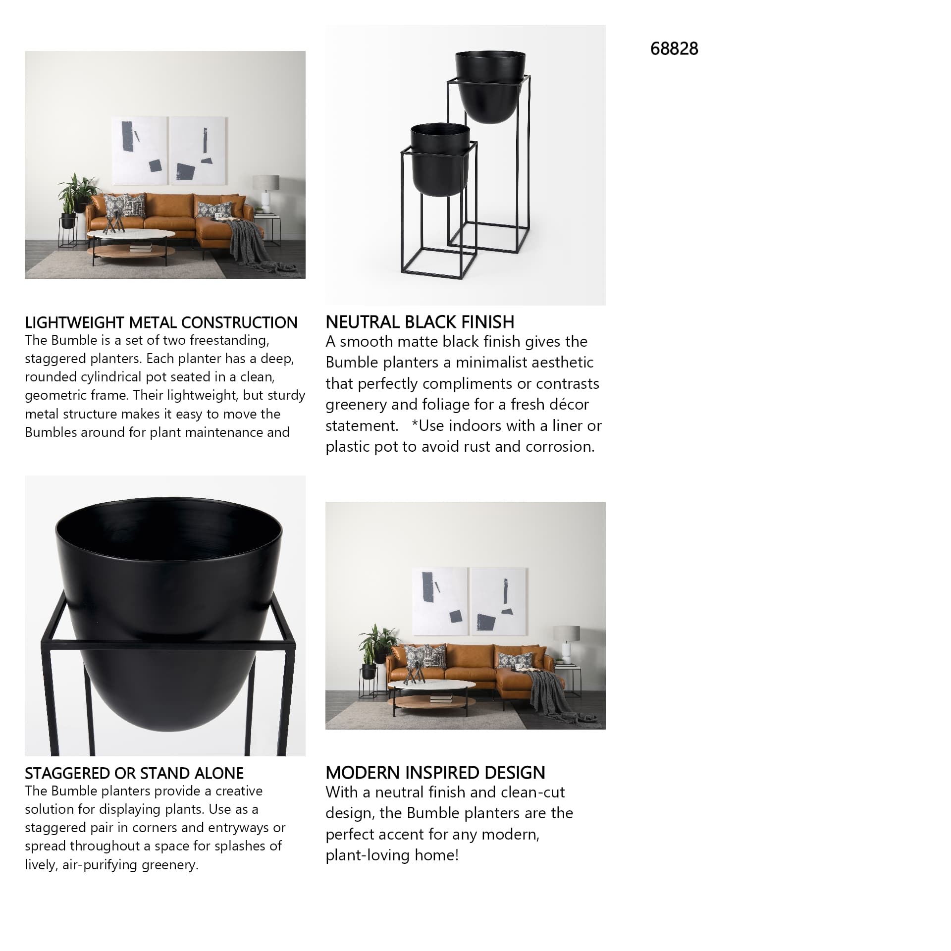 Bumble (Set of 2) 12L x 12W x 32H Black Plant Stands — in a styled room