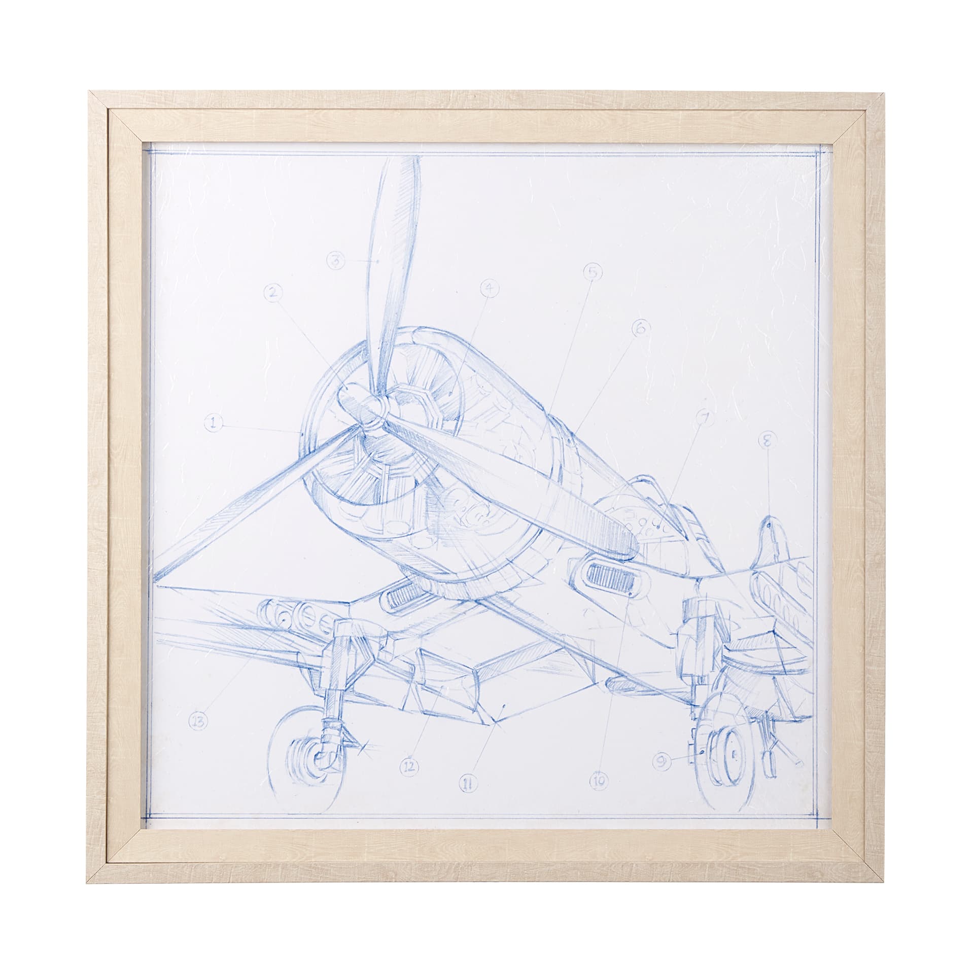 Airplane Mechanical Sketch II by Ethan Harper a Hand Embellished Textured Framed Art Print — product photograph