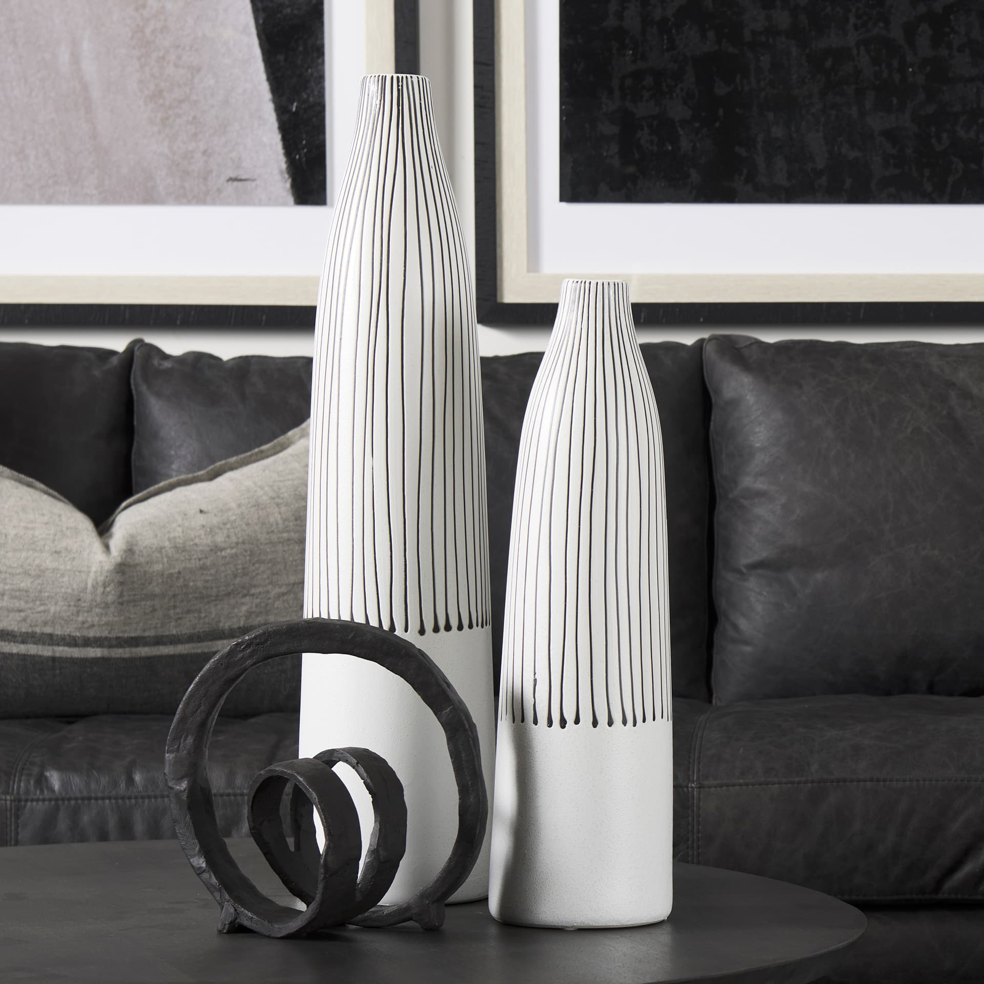 Kira I Small White Pinstripe Ceramic Vase — product photograph