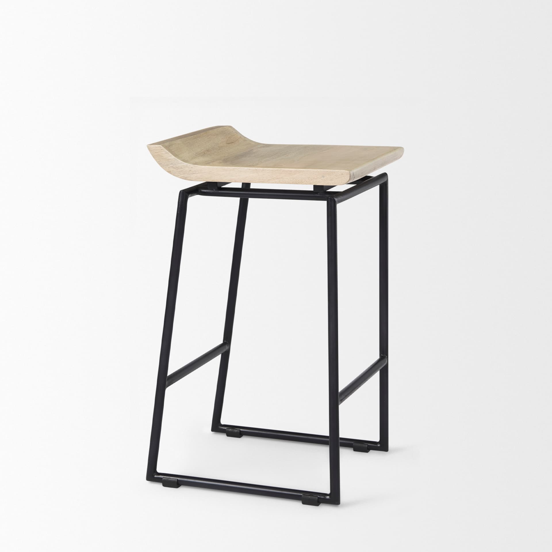 Givens Backless 26in Seat Counter Stool | Natural Wood w/ Black Metal — product photograph