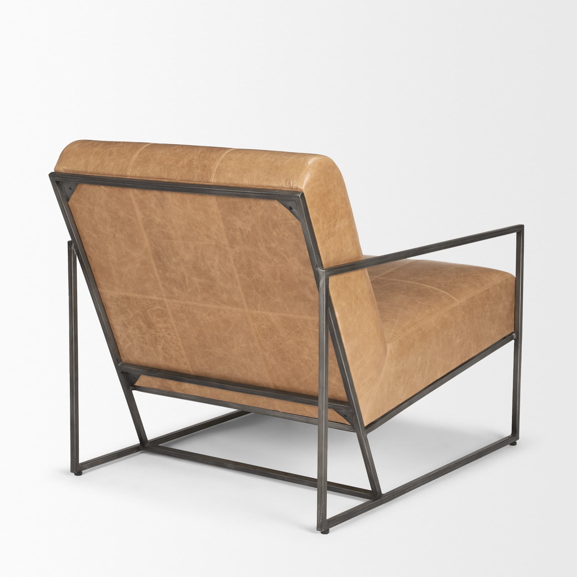 Stratton Gunmetal w/ Genuine Brown Leather Upholstered Accent Chair — product photograph