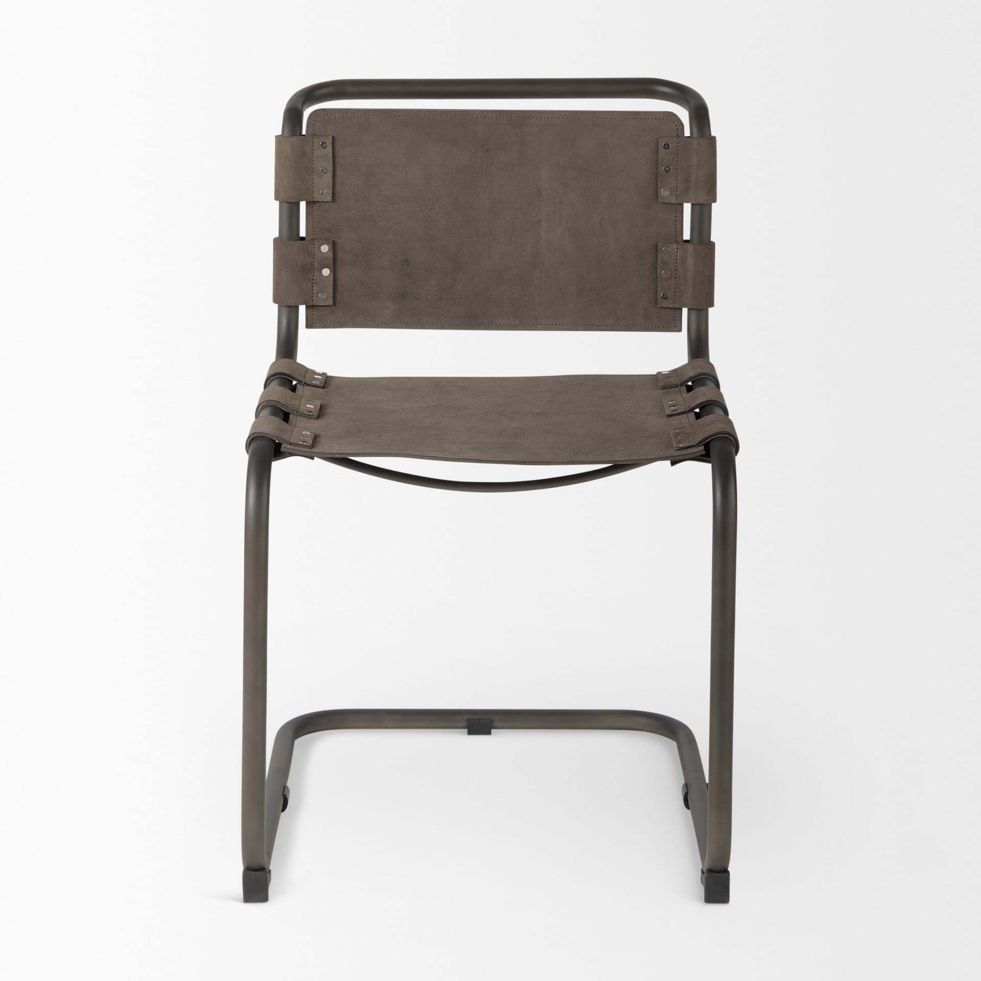 Berbick Open Back Dining Side Chair | Gray Suede w/ Iron — product photograph