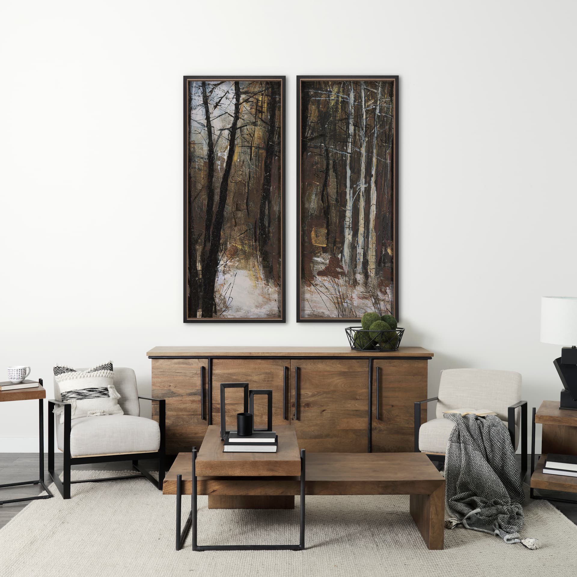 Forest View V by Mercana Studio a Hand Embellished Textured Framed Art Print — in a styled room