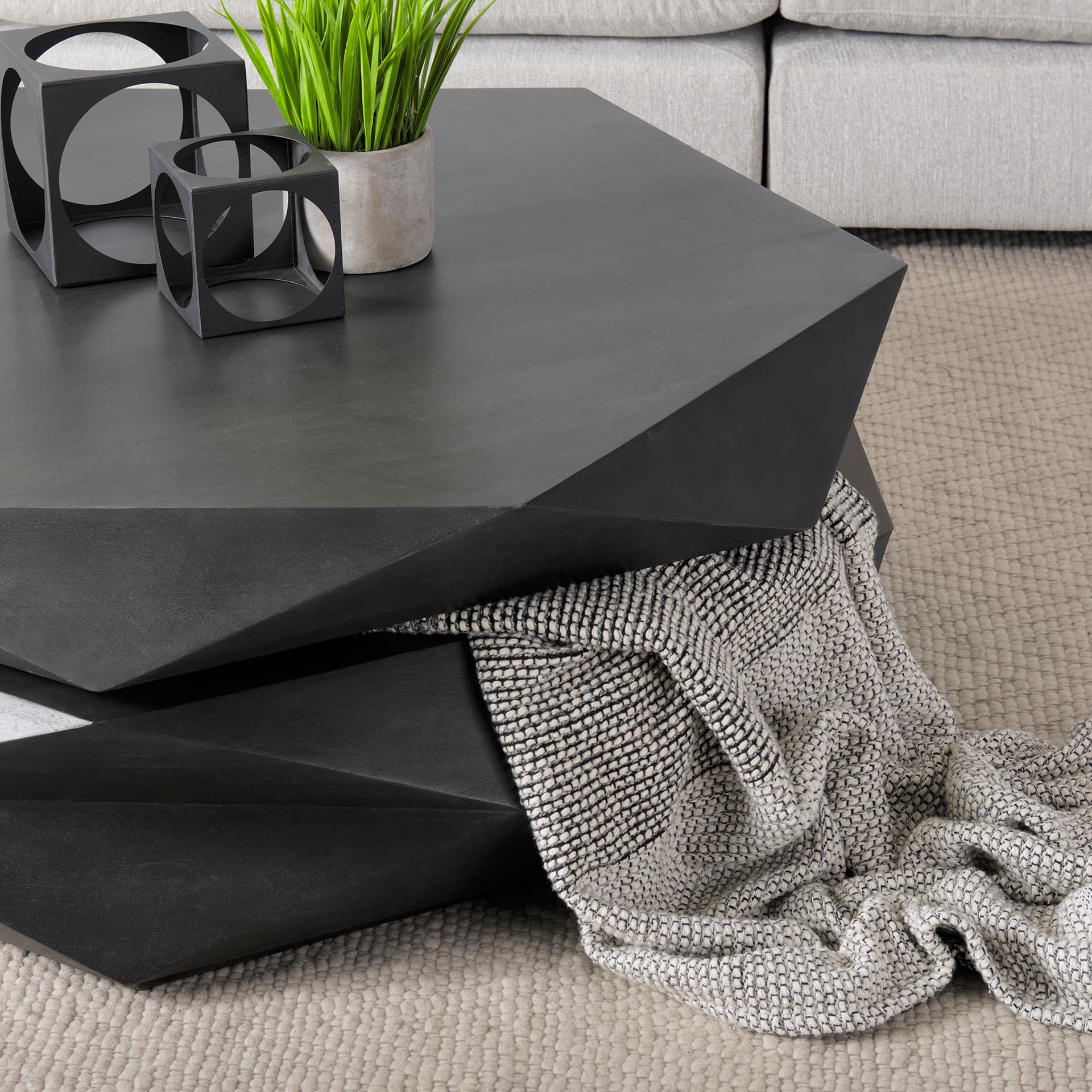Arreto 48" Black Solid Wood Hexagonal Storage Coffee Table — product photograph