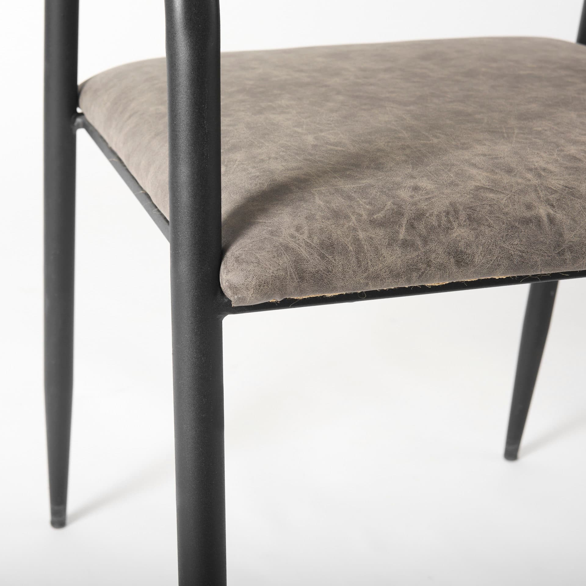 Langston Open Back Dining Arm Chair | Brown Faux Leather w/ Black Iron — product photograph