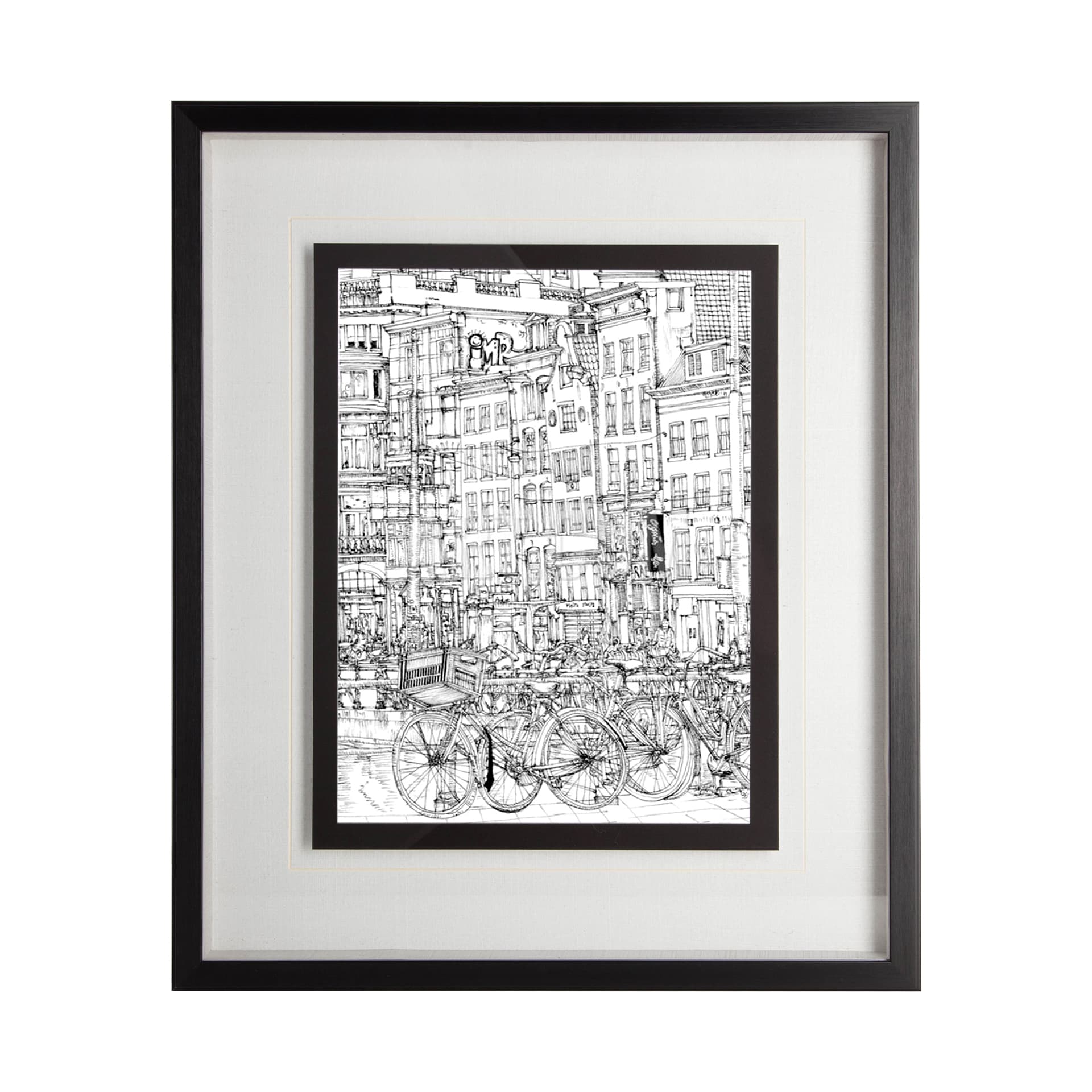 B&W City Scene I by Melissa Wang a Hand Embellished Textured Framed Art Print Matted under Glass — product photograph