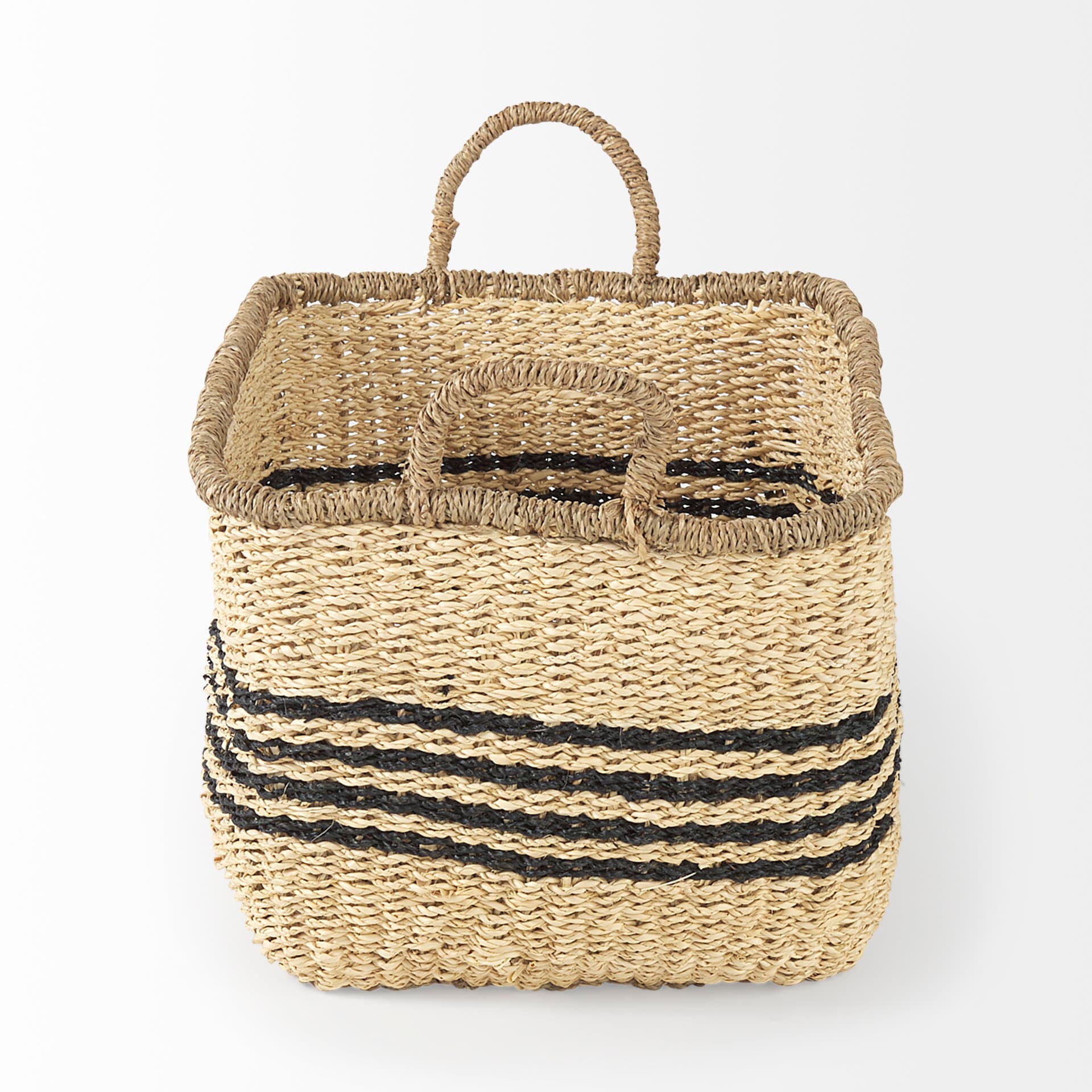 Emma (Set of 2) Light Brown Seagrass Rectangular Basket W/ Black Stripes — product photograph