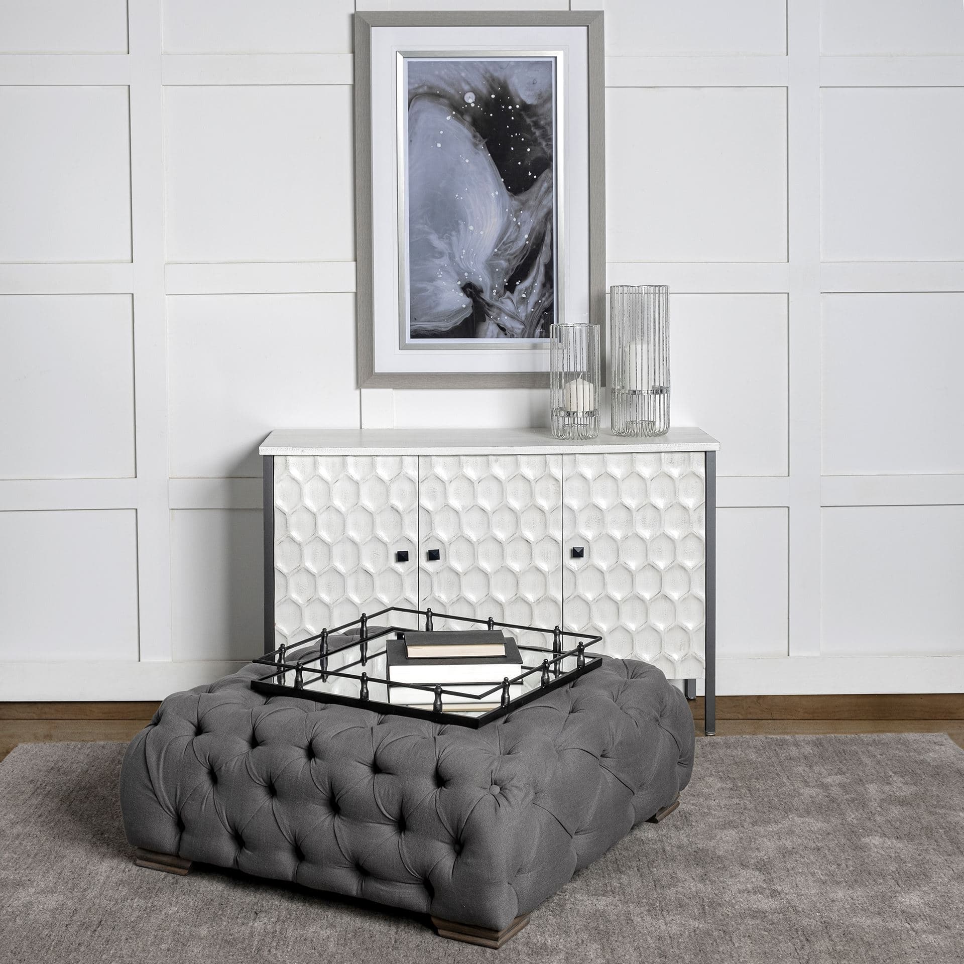 Christa 22L x 22W Black Metal Mirrored Base Square Tray — product photograph