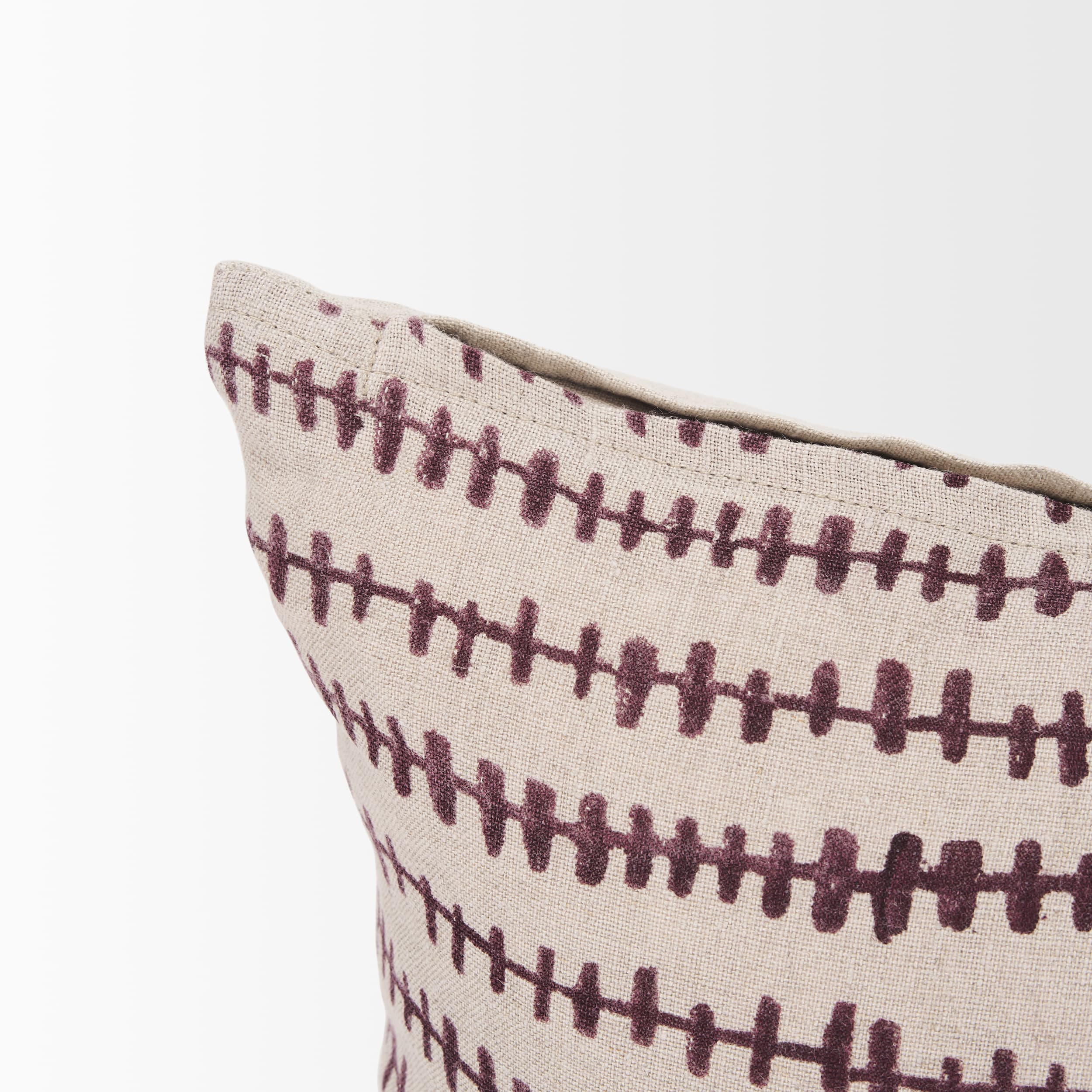 Jenna 14x26 Beige w/Merlot Print Linen Lumbar Decorative Pillow Cover — product photograph