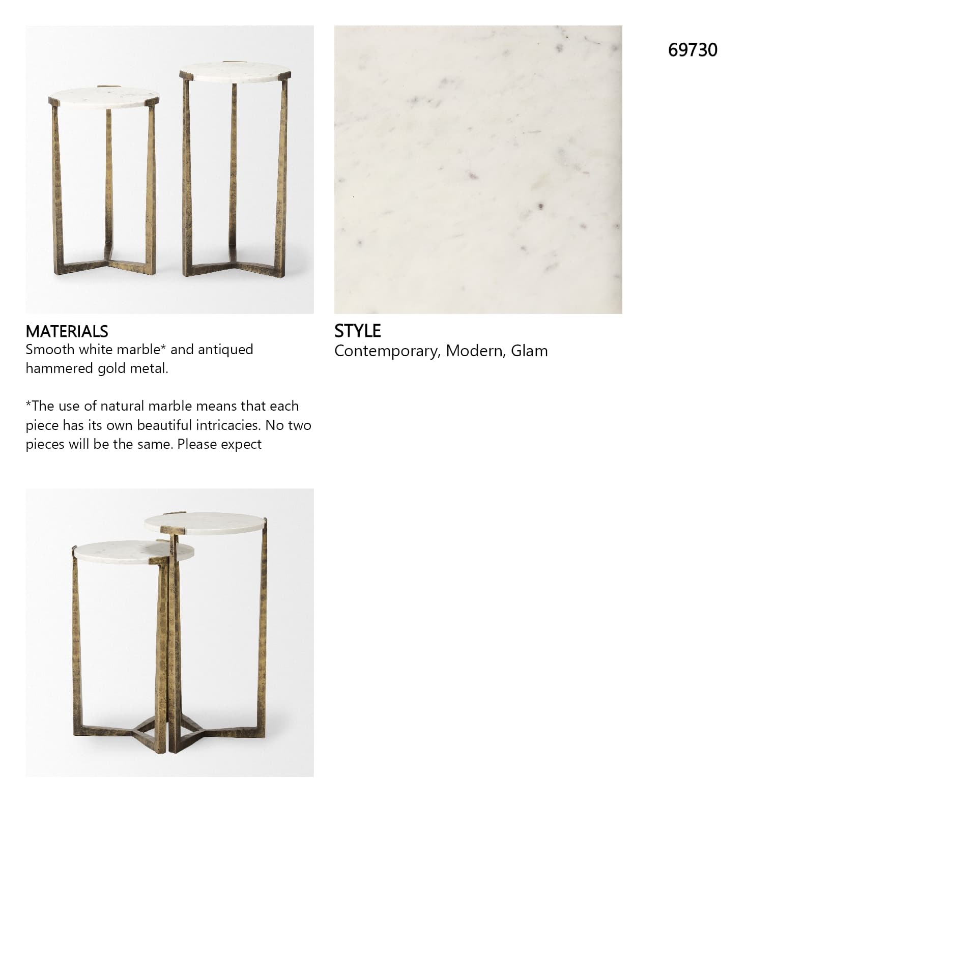 Atticus Marble and Antiqued Gold Metal Nesting Accent Tables (Set of 2) — in a styled room