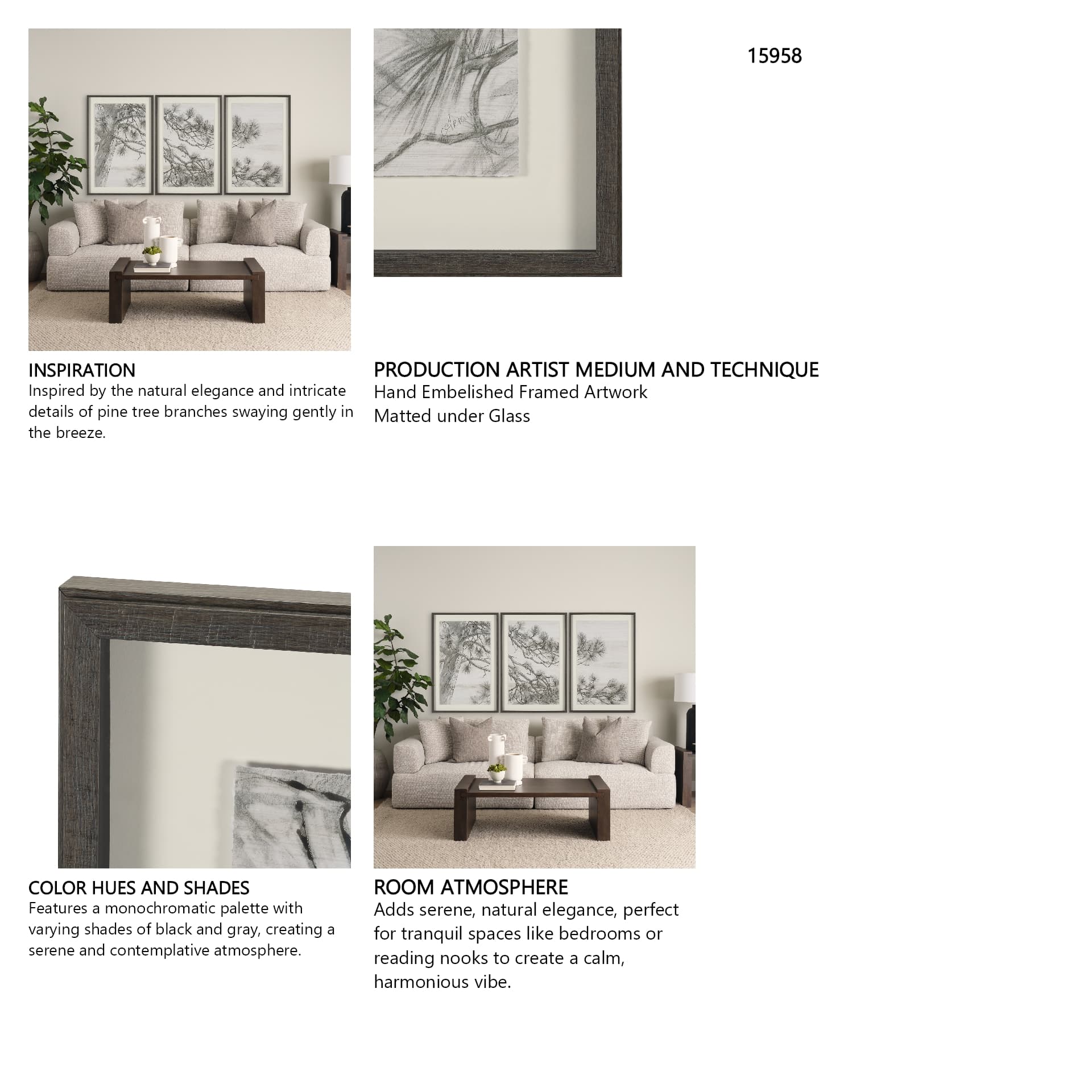 Ponderosa Whisper C by Mercana Studio Hand Embelished Framed Artwork Matted under Glass — in a styled room