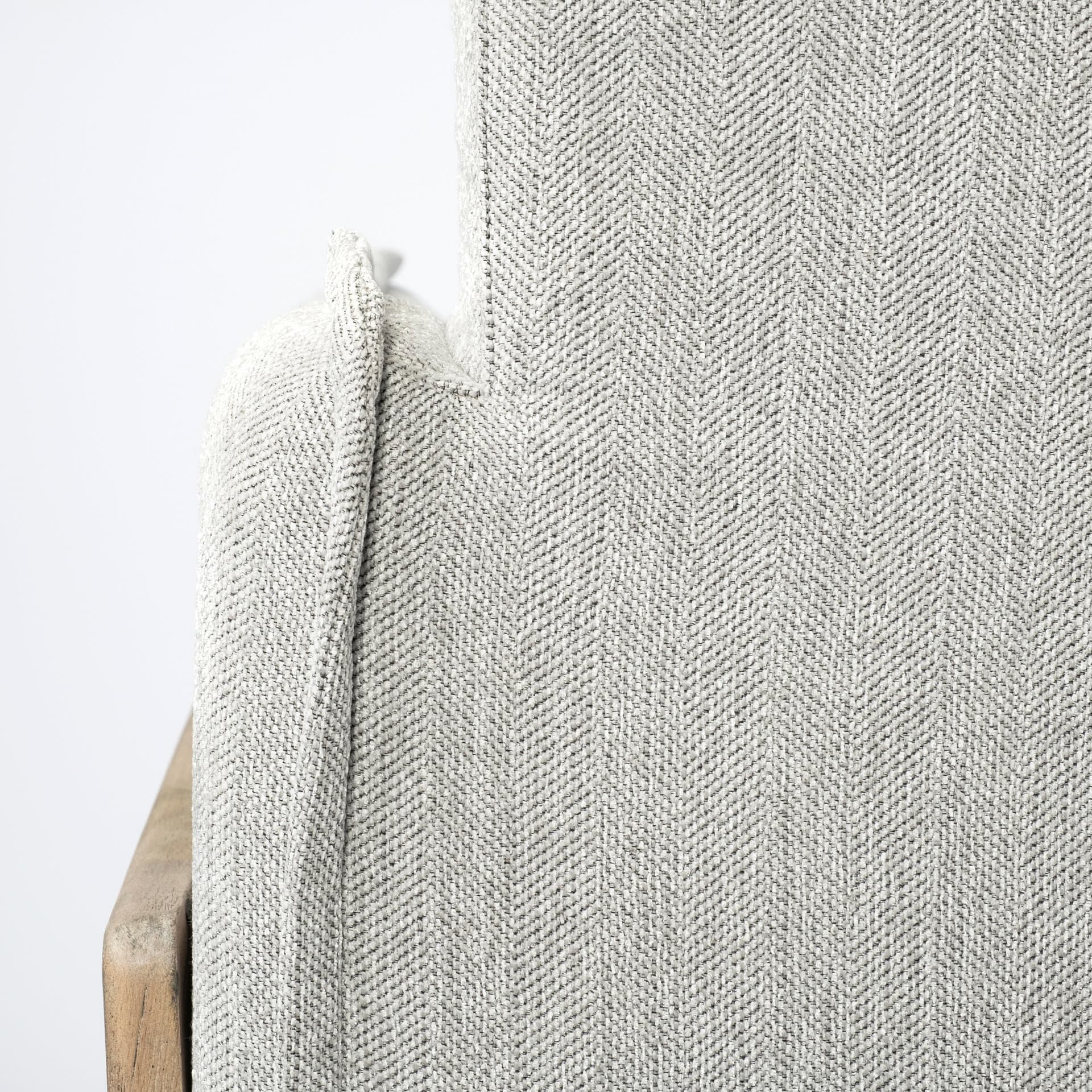 Roy II Frost Gray Upholstered and Brown Wood Frame Arm Chair — product photograph