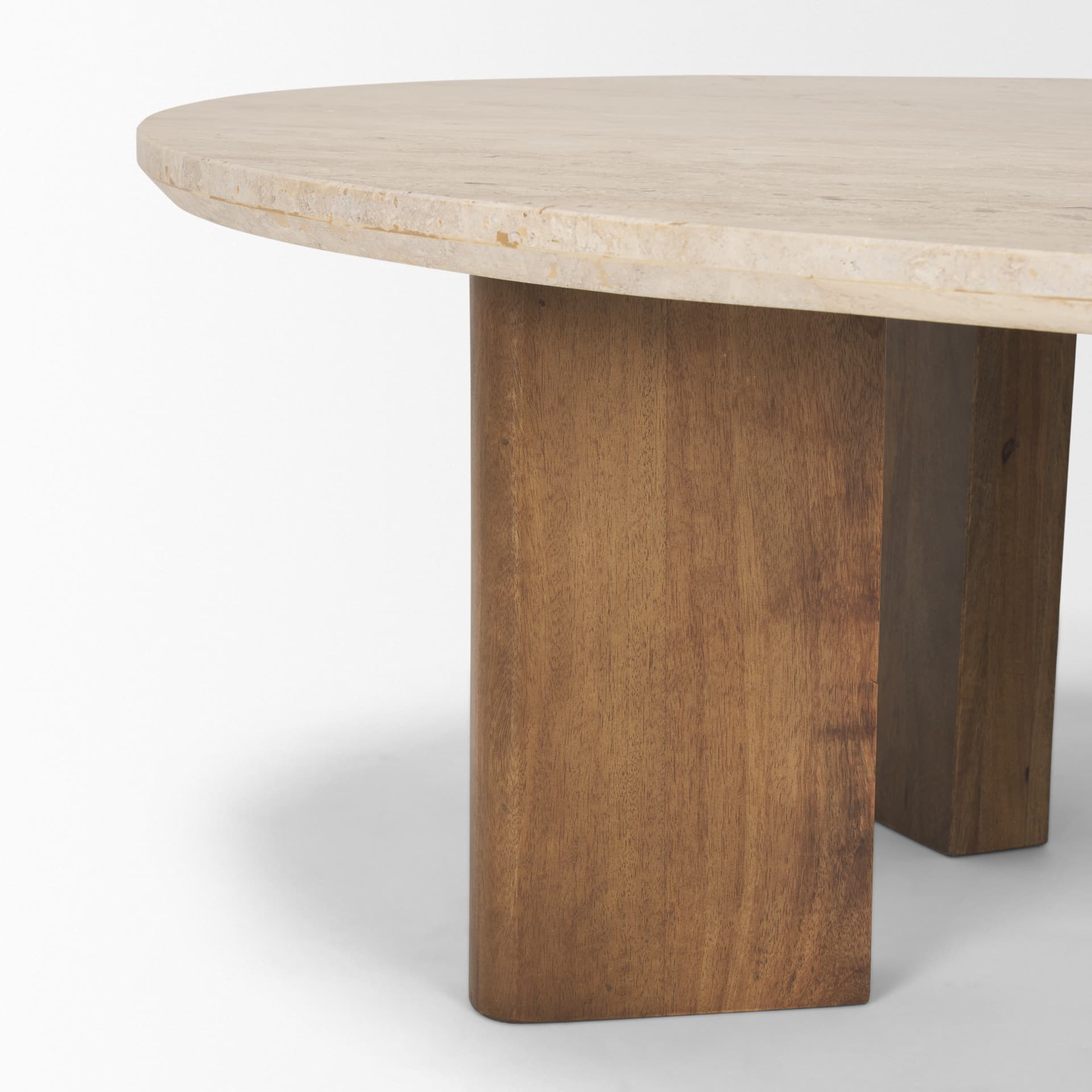 Syona Travertine + Mango Wood leg Oval Coffee table — product photograph
