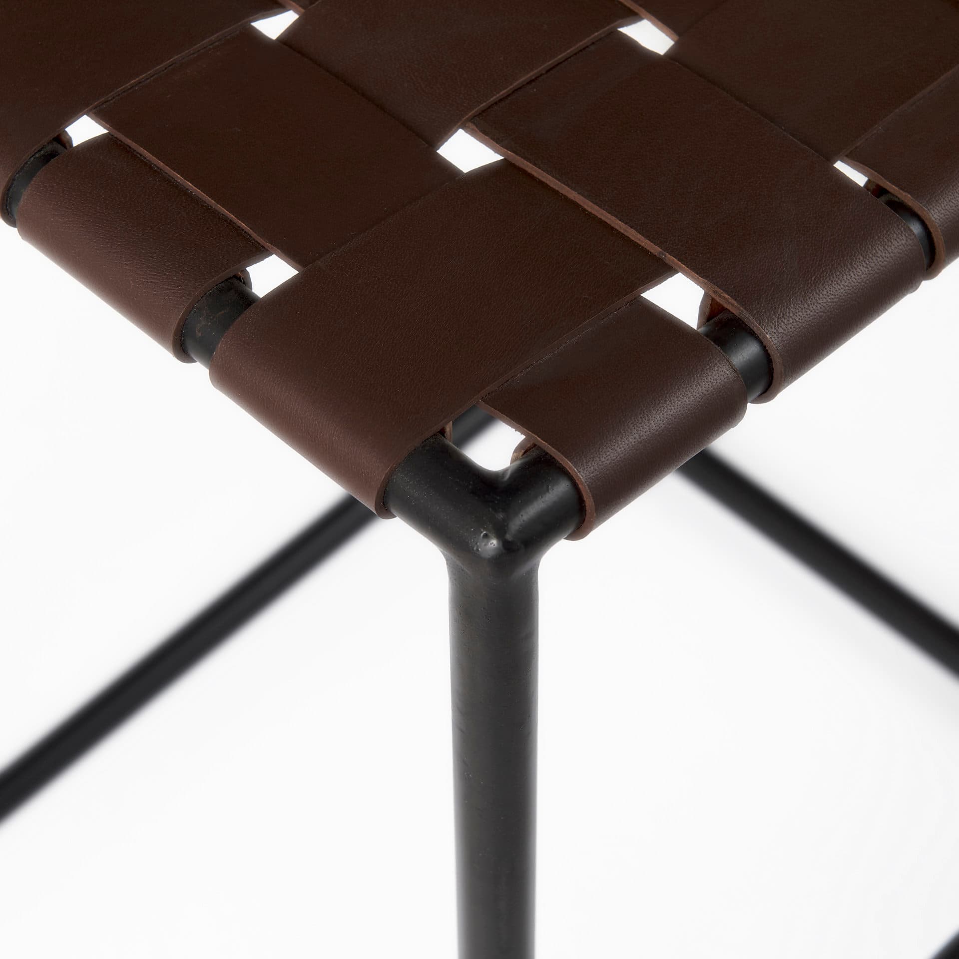 Clarissa Backless 26.25in Seat Counter Stool | Brown Leather w/ Metal — product photograph