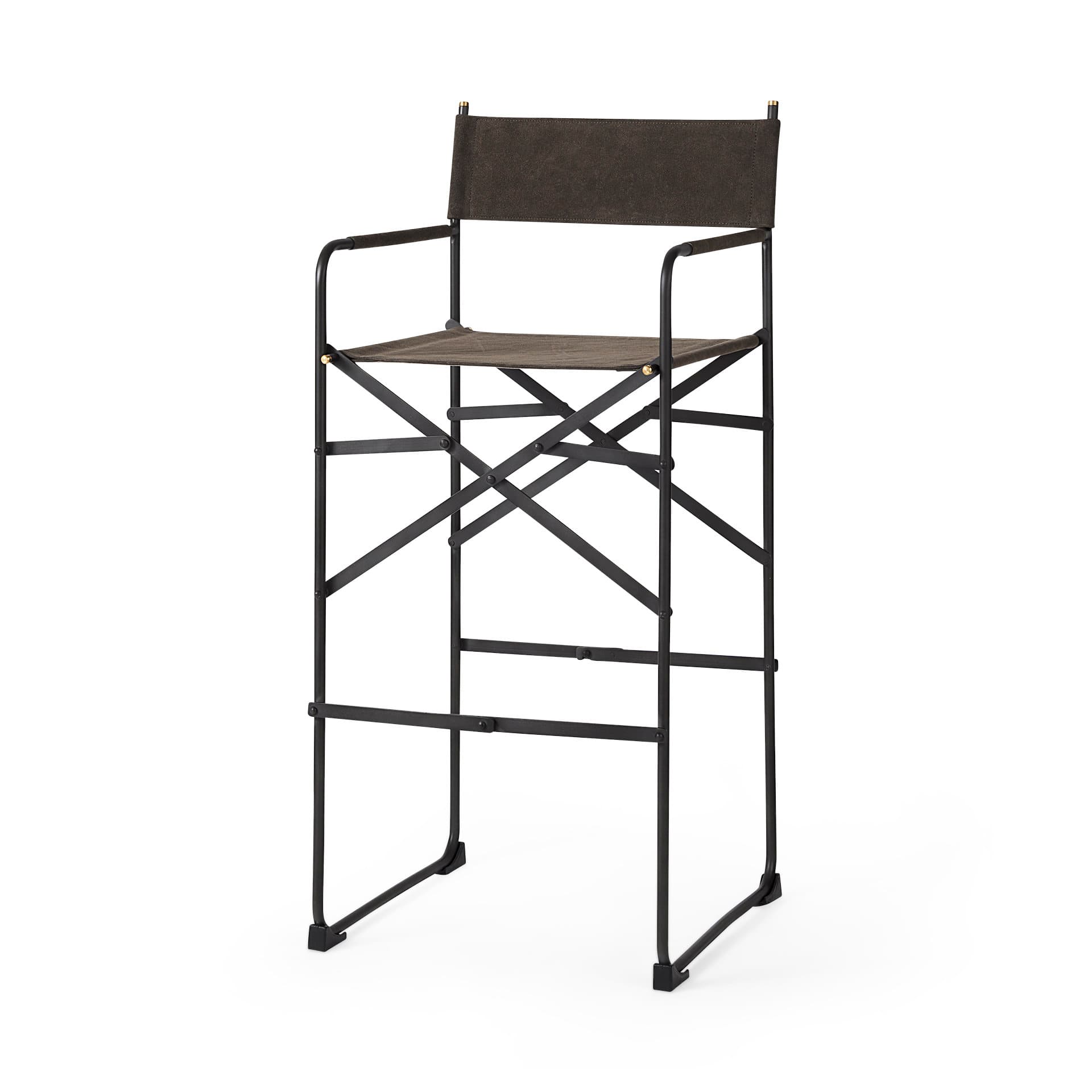 Direttore Backless 44.3in Seat Bar Stool | Brown/Gray Suede w/ Metal — product photograph