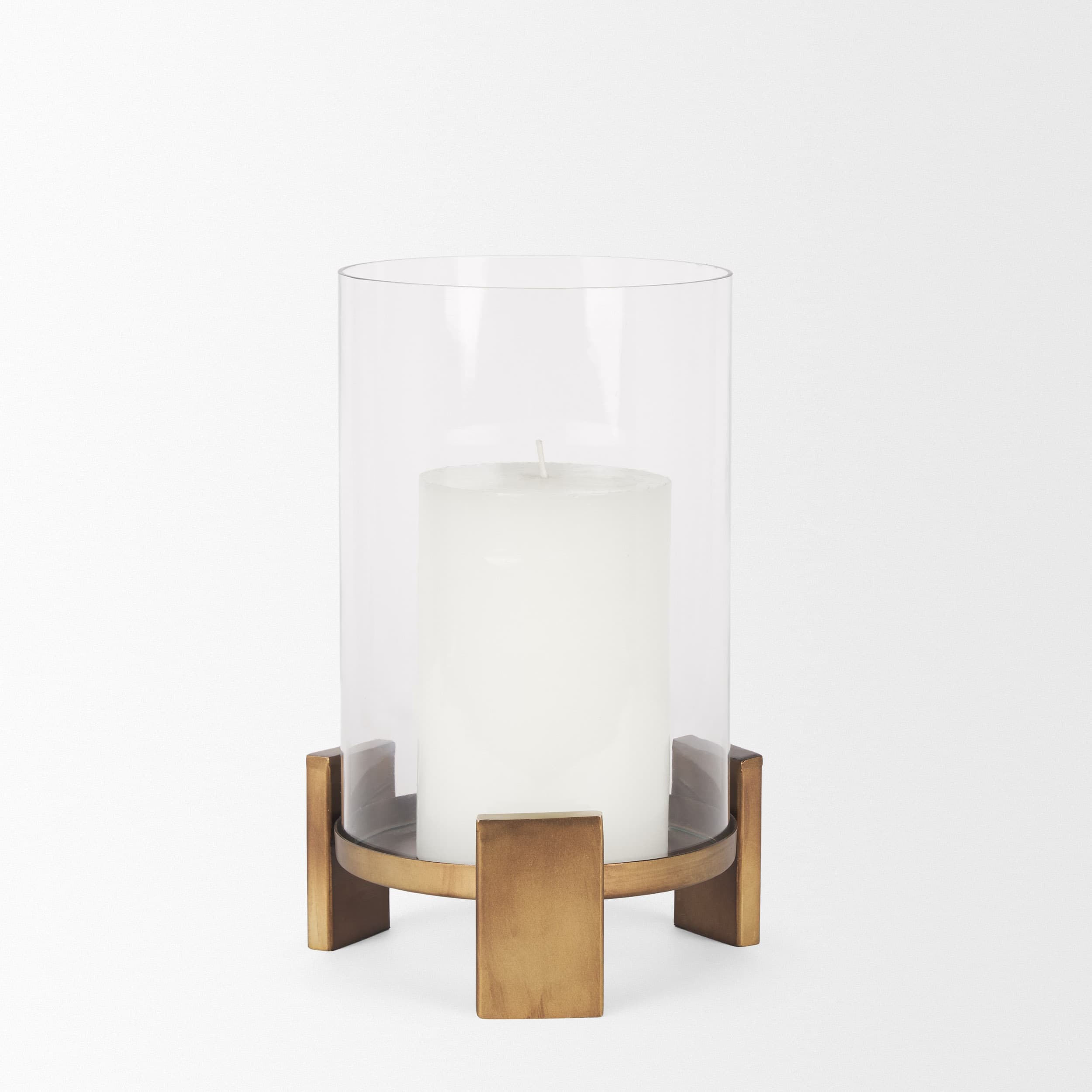 Price Small Antiqued Gold Metal w/ Glass Hurricane Candle Holder — product photograph