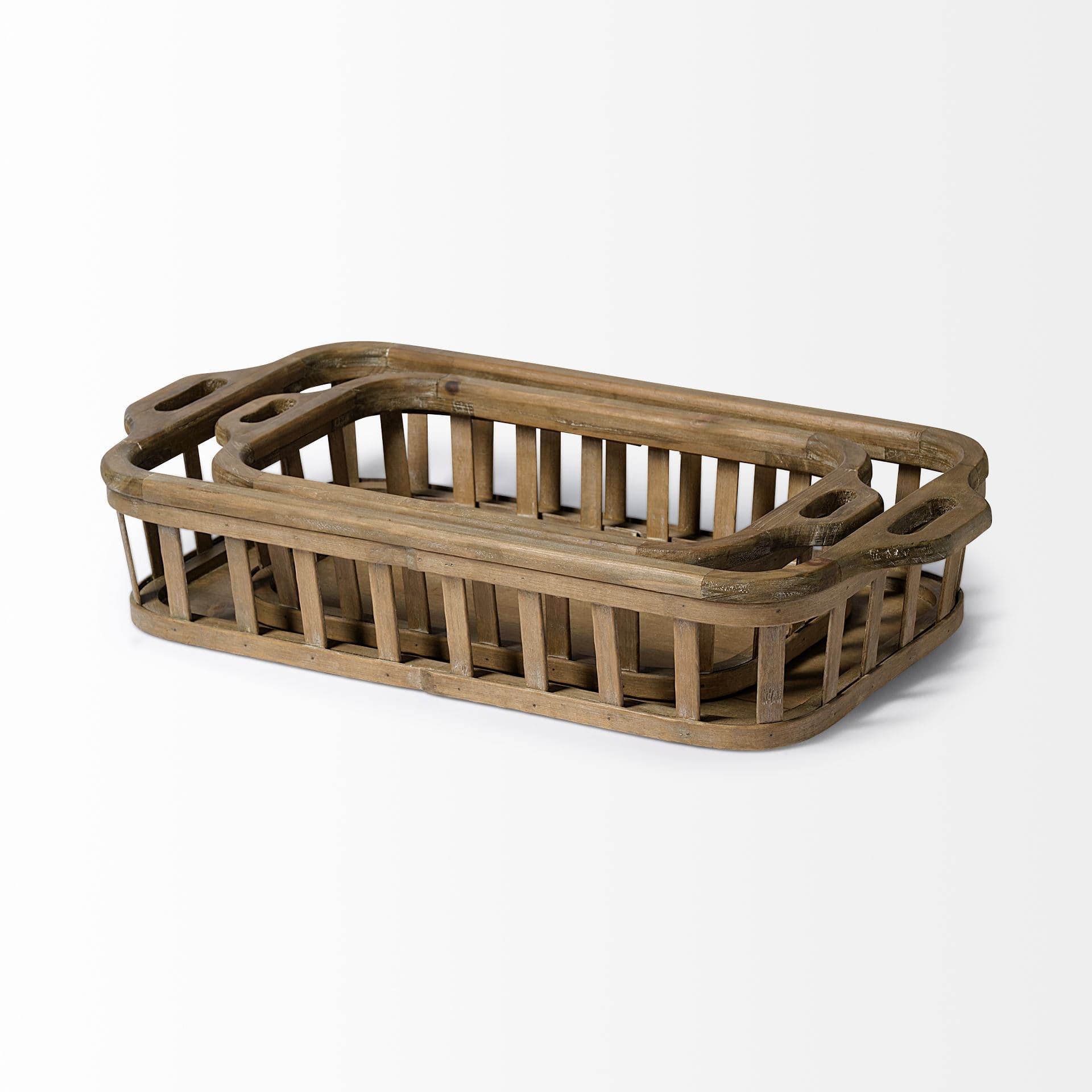 Louis Set of 2 Natural Wood Slated Nesting Trays — product photograph