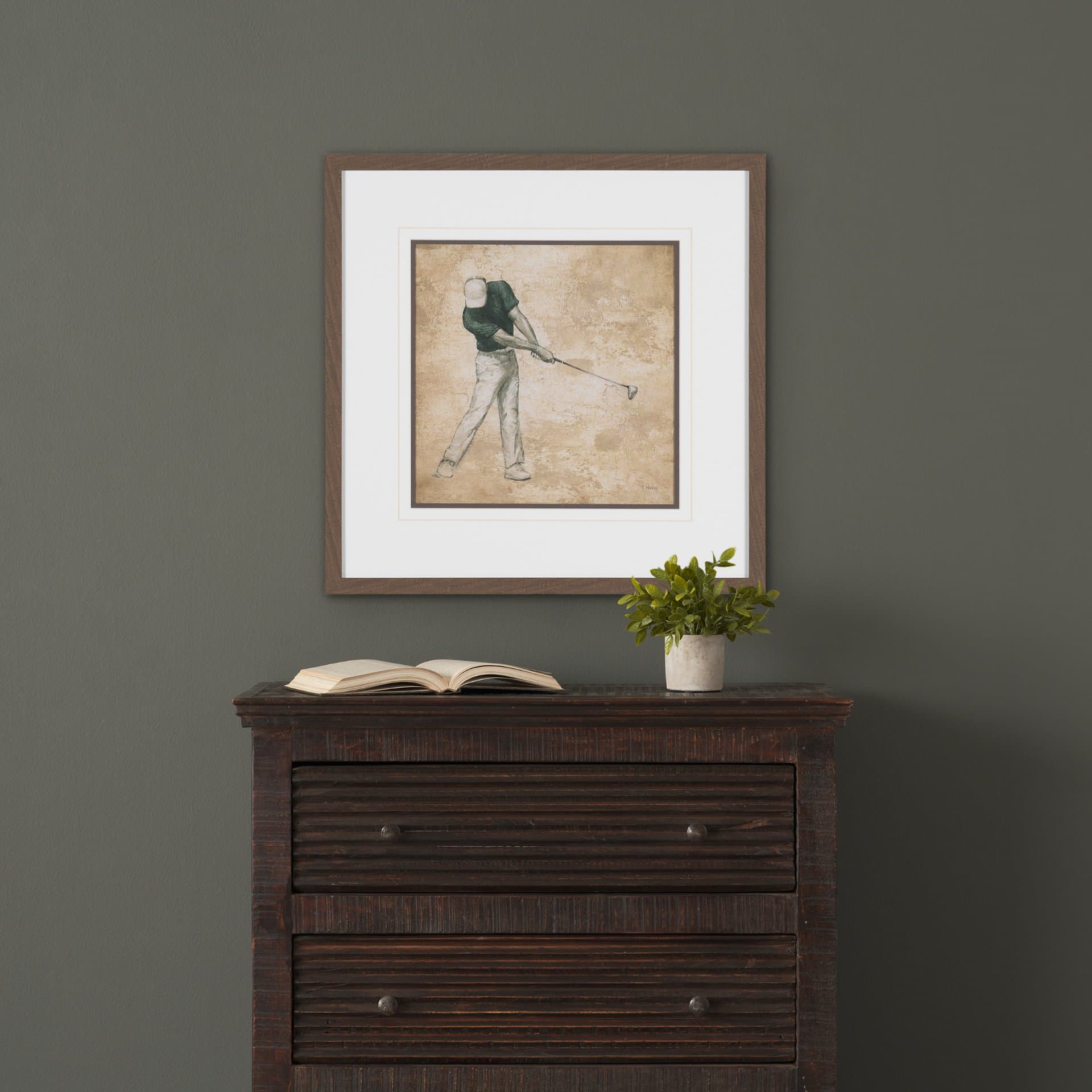 Golf Swing II by Mercana Studio Hand-Embellished Framed Artwork Matted under Glass — in a styled room