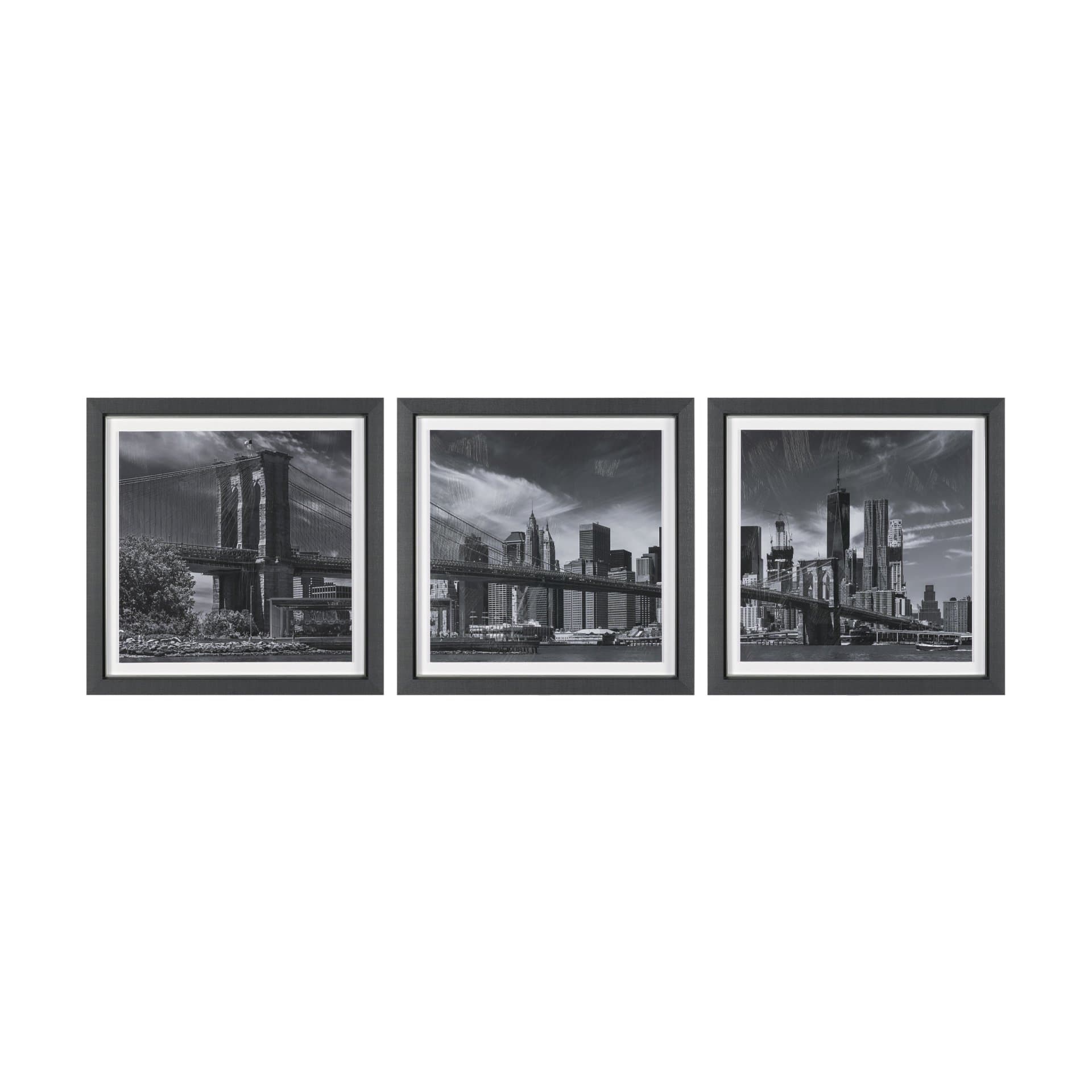 Brooklyn Bridge (Set of 3) by Richard Silver Textured Framed Art Print Matted under Glass — product photograph