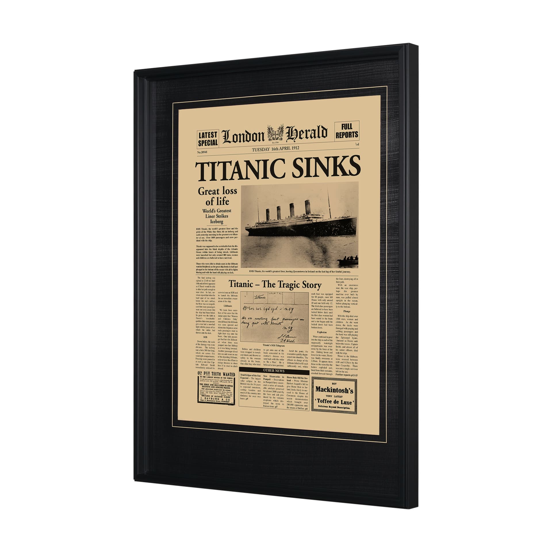 Titanic Sinks by Vintage Collection a Hand Embelished Textured Framed Art Photo Matted under Glass — product photograph