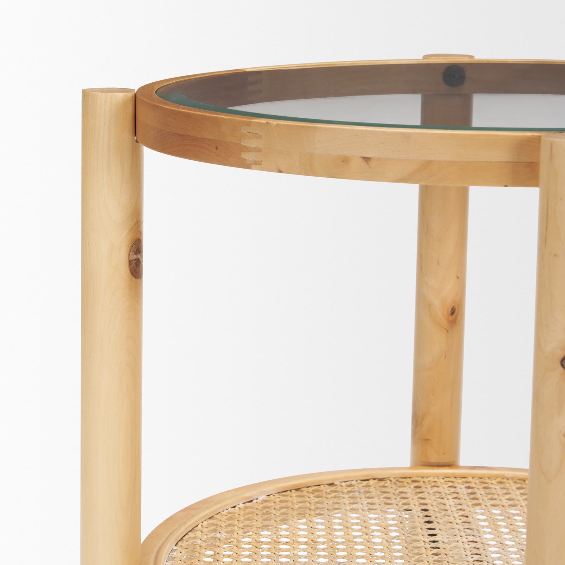Weslyn Solid Light Brown Wood and Glass Top w/ Cane Side Table — product photograph