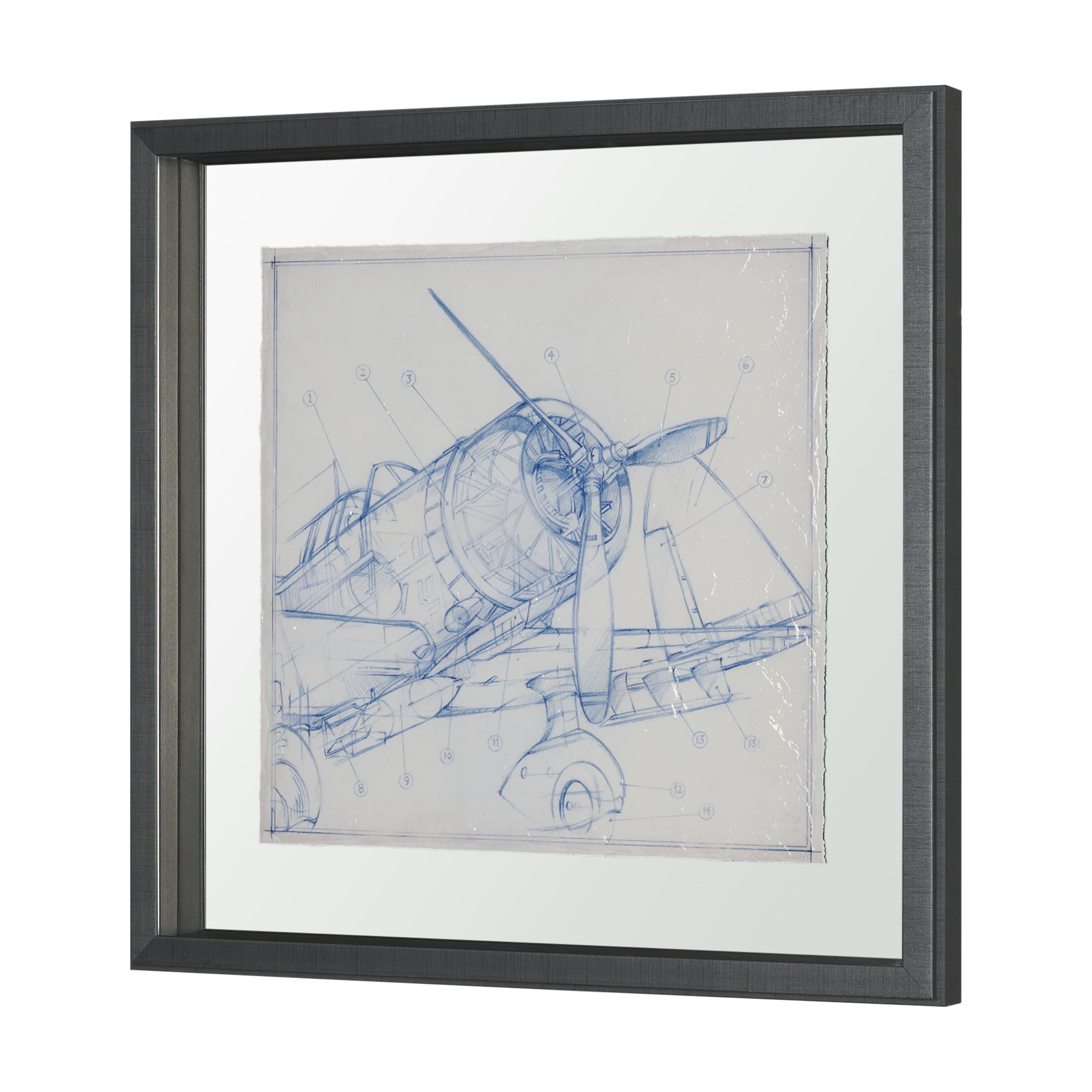 Airplane Mechanical Sketch I by Ethan Harper Hand Embellished Framed Art Print Matted under Glass — product photograph