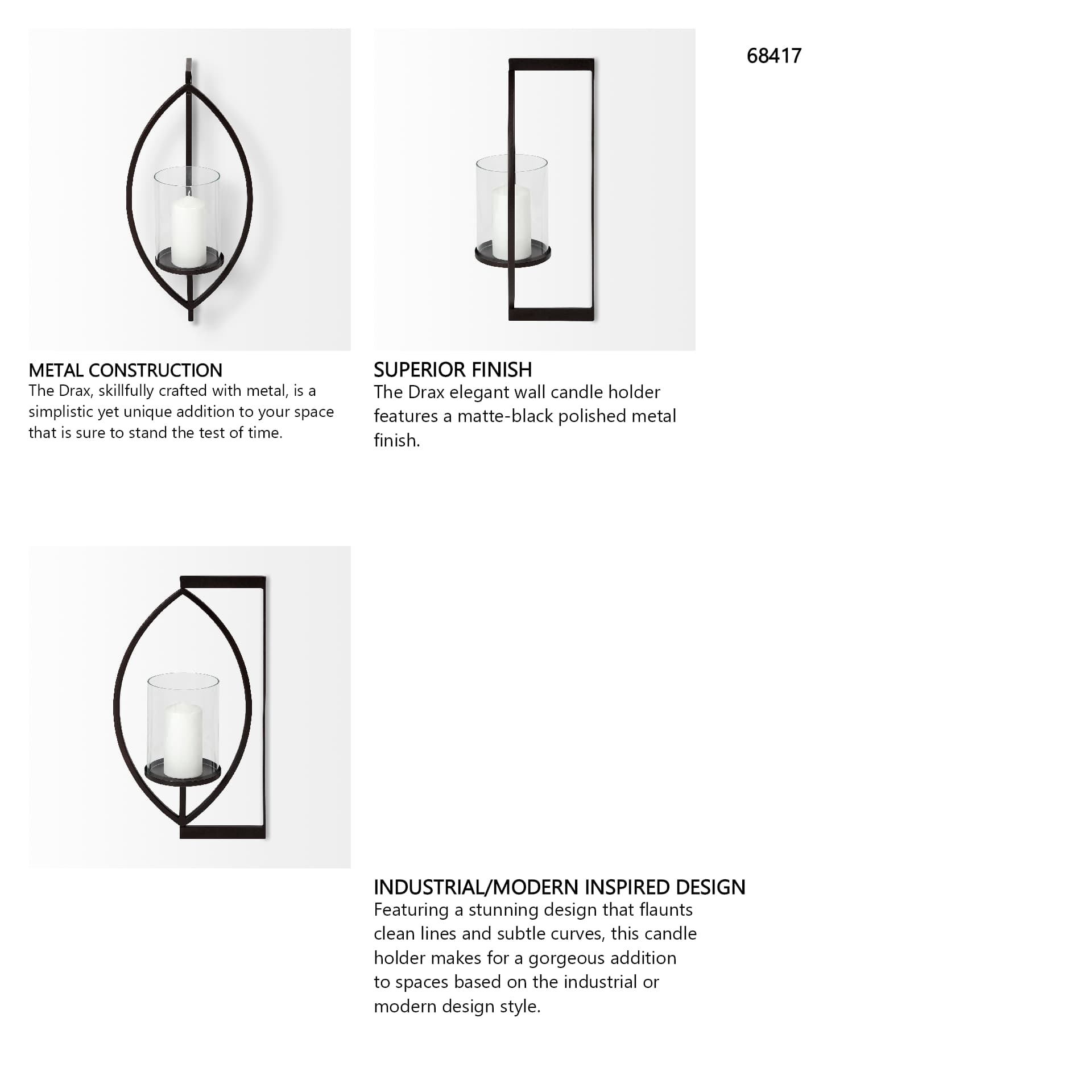 Drax 22"H Black Metal Wall Candle Holder — in a styled room