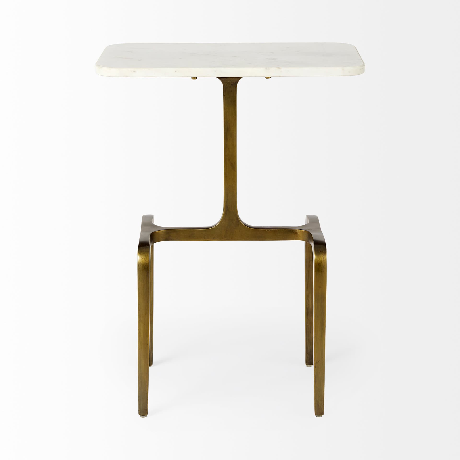 Preston 17.3L x 11.3W x 22.8H White Marble Top W/Gold Metal Accent Table — product photograph