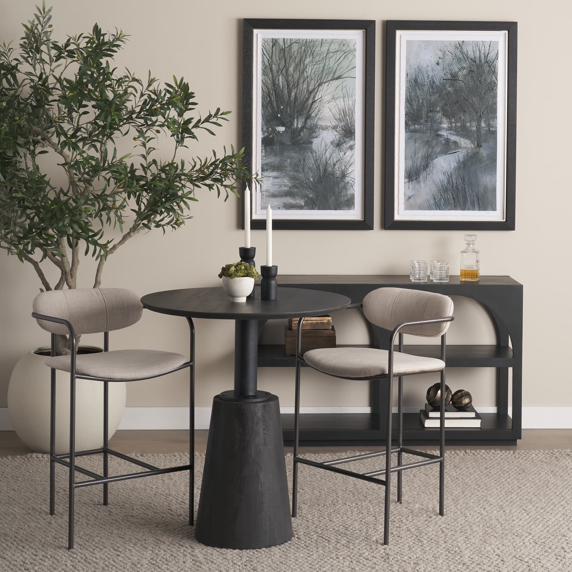Parker Backless 36in Seat Counter Stool | Beige Fabric w/ Grey Metal — product photograph