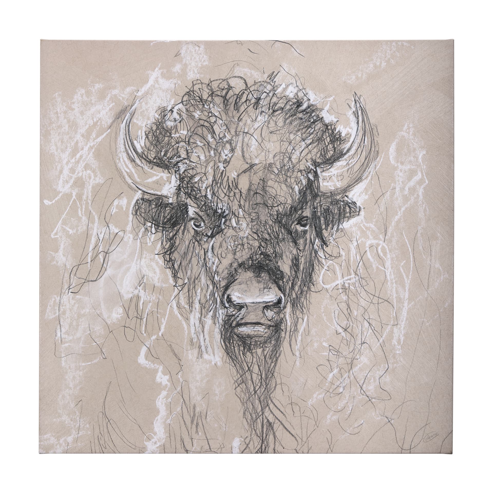 Sketch of animal IX (Bison) by Mercana Studio a Hand Embellished Textured Canvas — product photograph