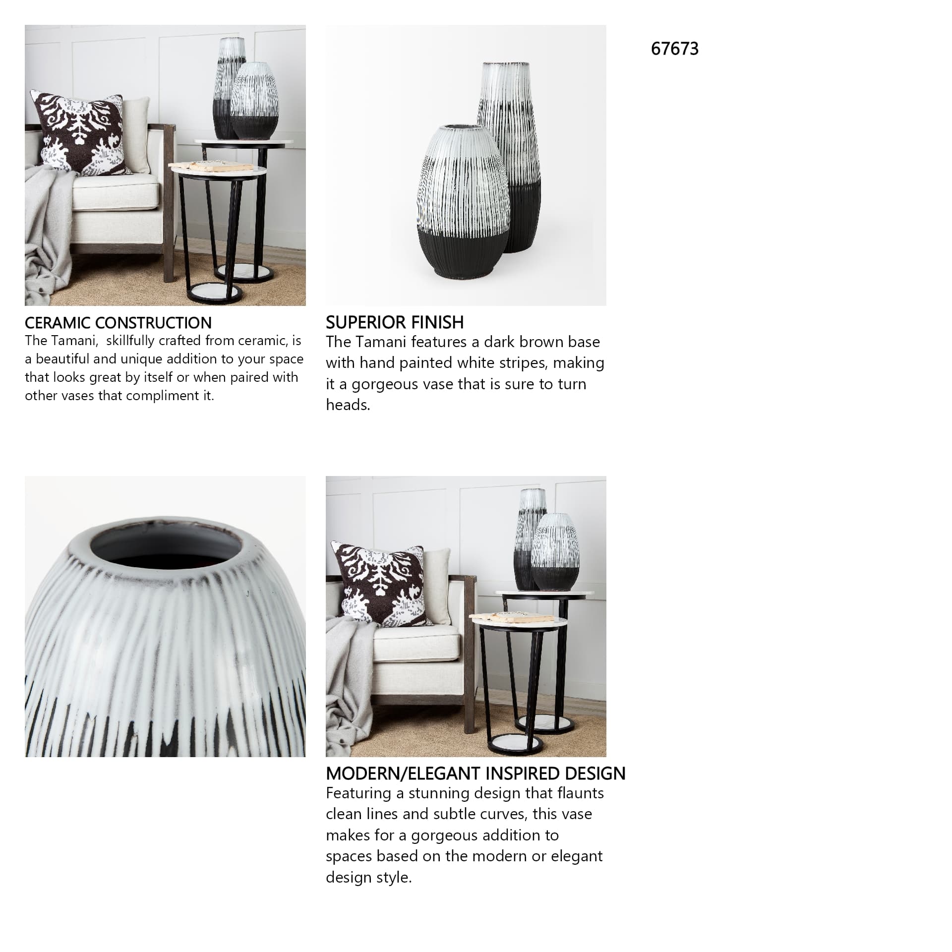 Tanami II Short Dark Brown/White Glazed Ceramic Vase — in a styled room