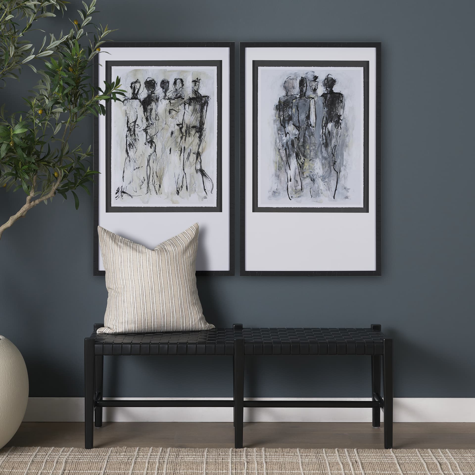 Gathering I by Mercana Studio a Hand Embellished Textured Framed Art Print Matted under Glass — in a styled room