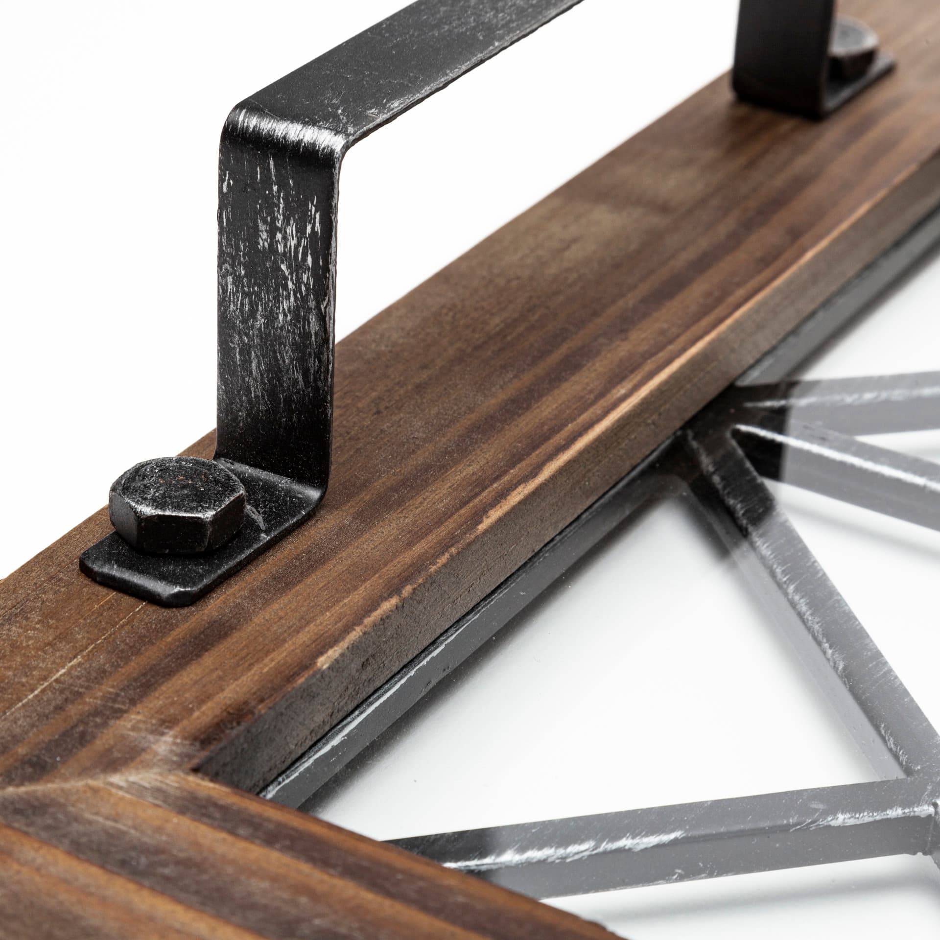 Ellingson 28L x 13W Black Rectangular Metal Glass Wood Bottom Tray — product photograph