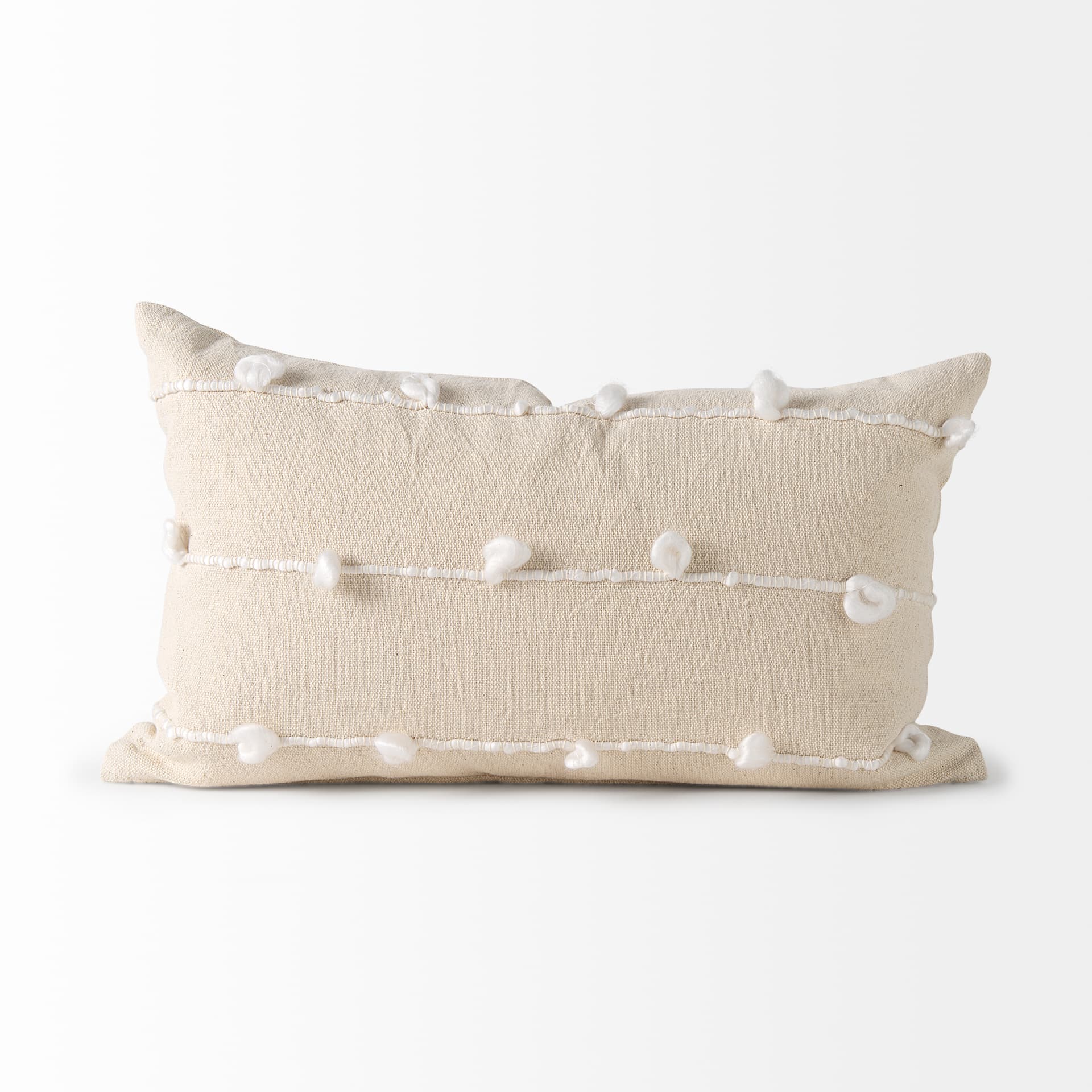 Erica 13x21 Cream With White Detail Pillow Cover w/Down Filler — product photograph