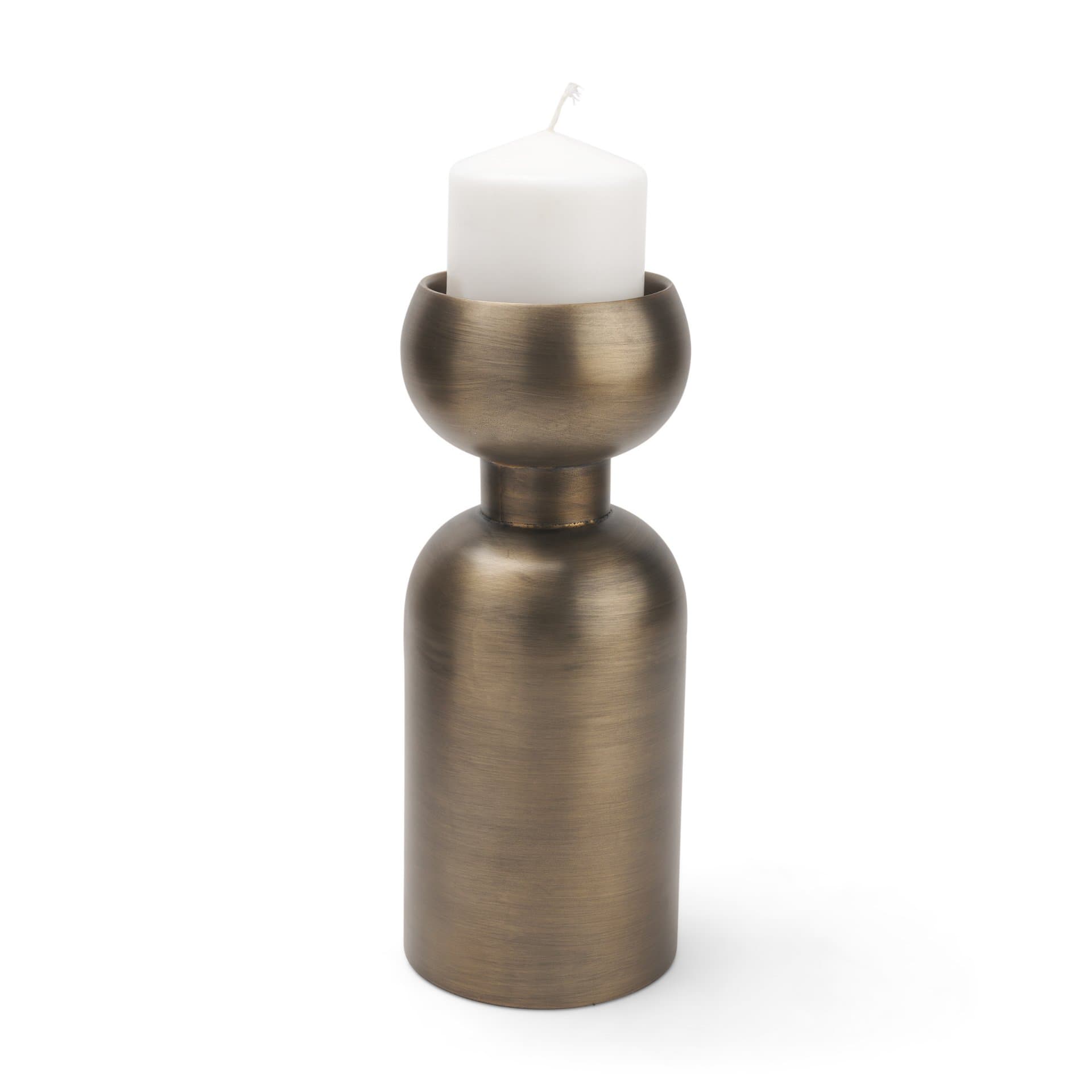 Pelar Large Antiqued Brass Stacked Pillar Candle Holder — product photograph